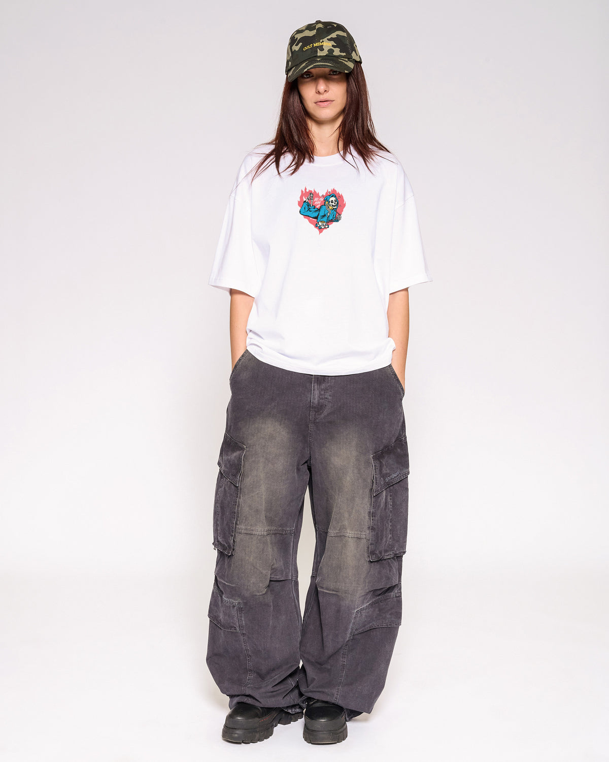 No You Hang Up White Oversized Crop Tee Full-Body