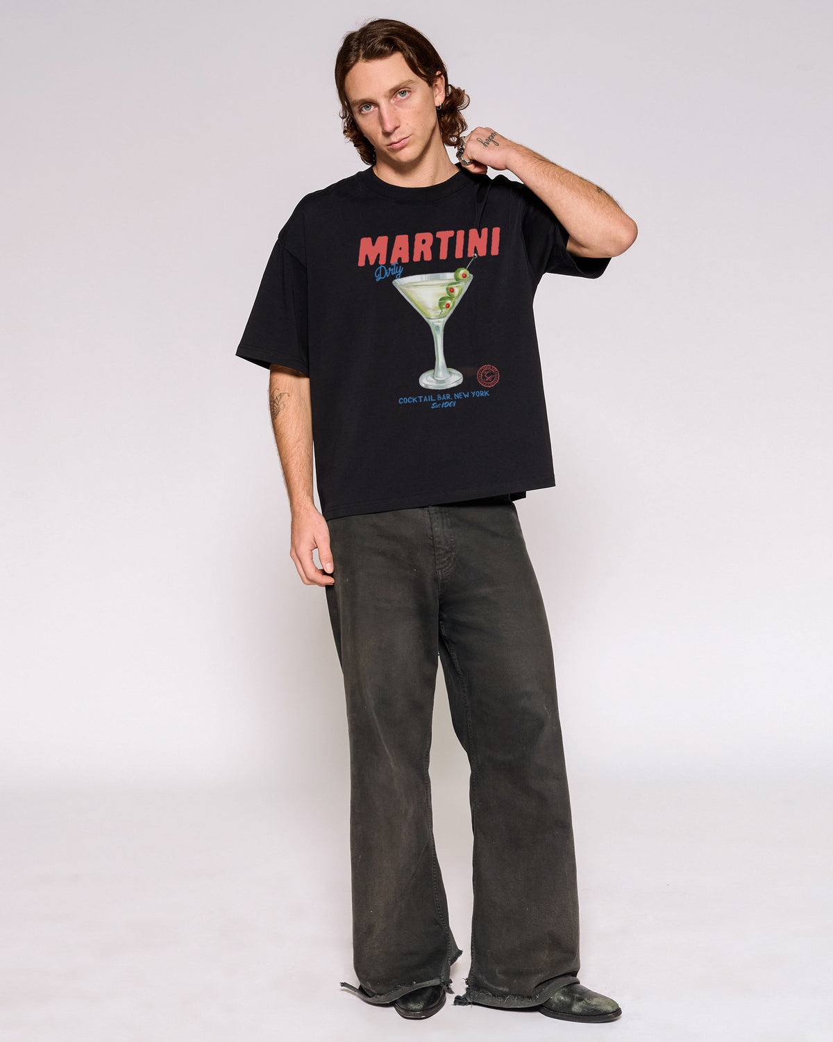 Dirty Martini Black Oversized Crop Tee Full-Body