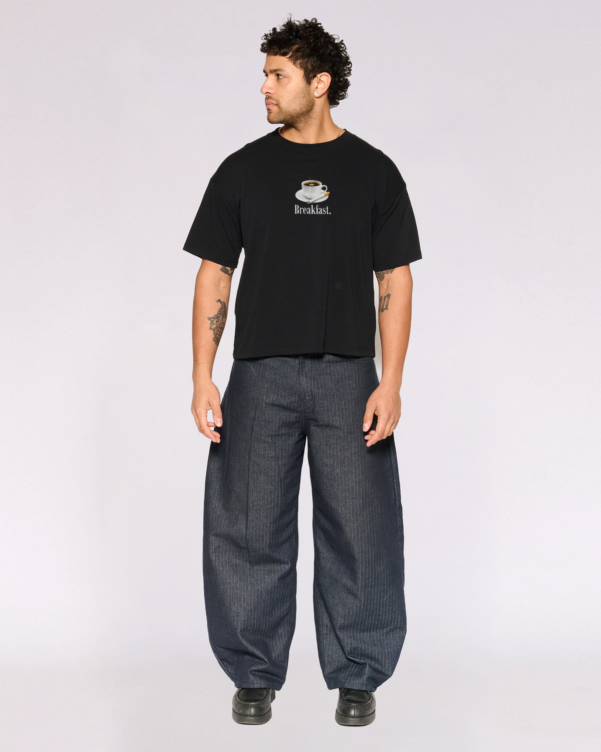 Breakfast Coffee Black Oversized Crop Tee Full-Body