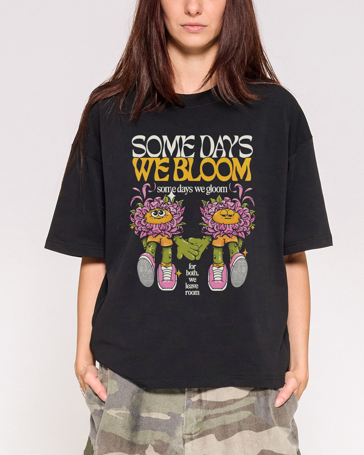 We Bloom Black Oversized Crop Tee Close-Up