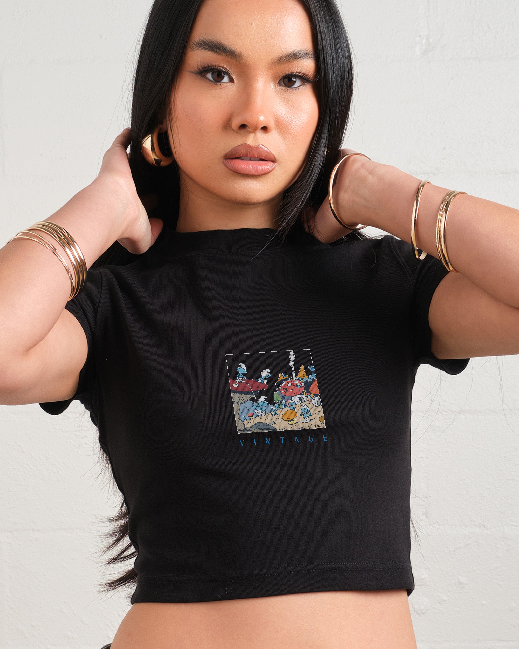 The Vintage Village Baby Tee Offical Smurfs x Threadheads Online