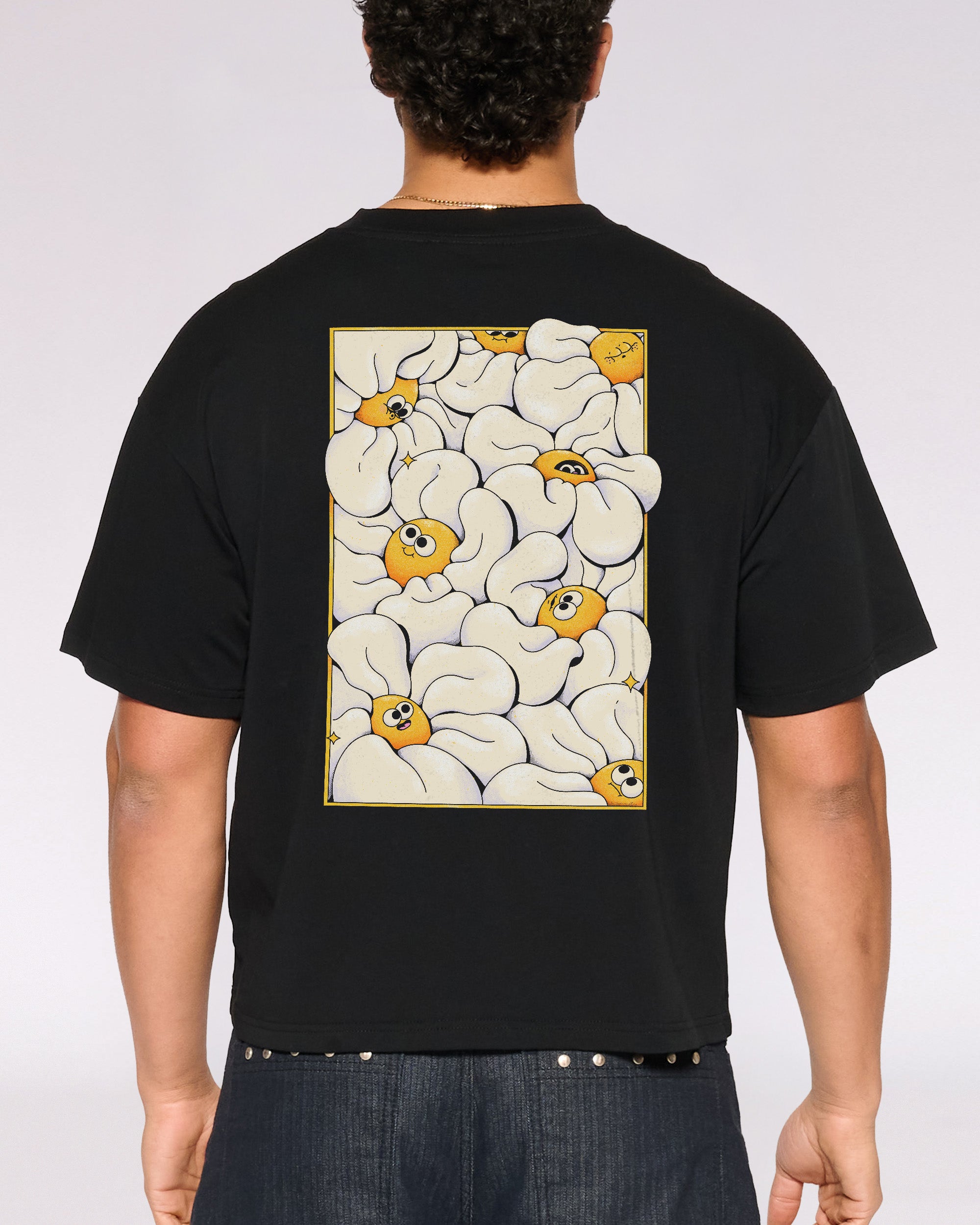 Among the Daisies Black Oversized Crop Tee
