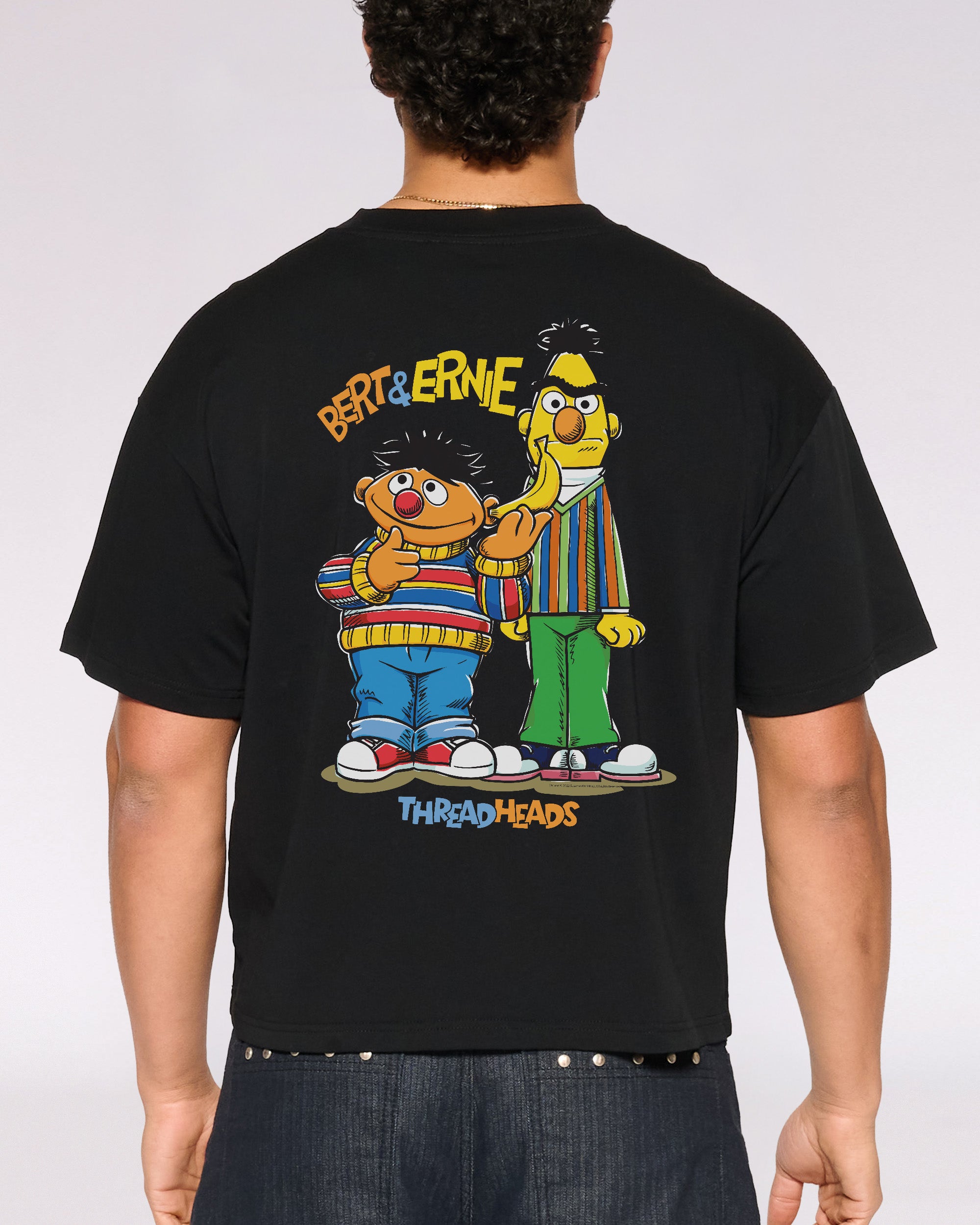 Bert And Ernie Driving Me Bananas Black Oversized Crop Tee
