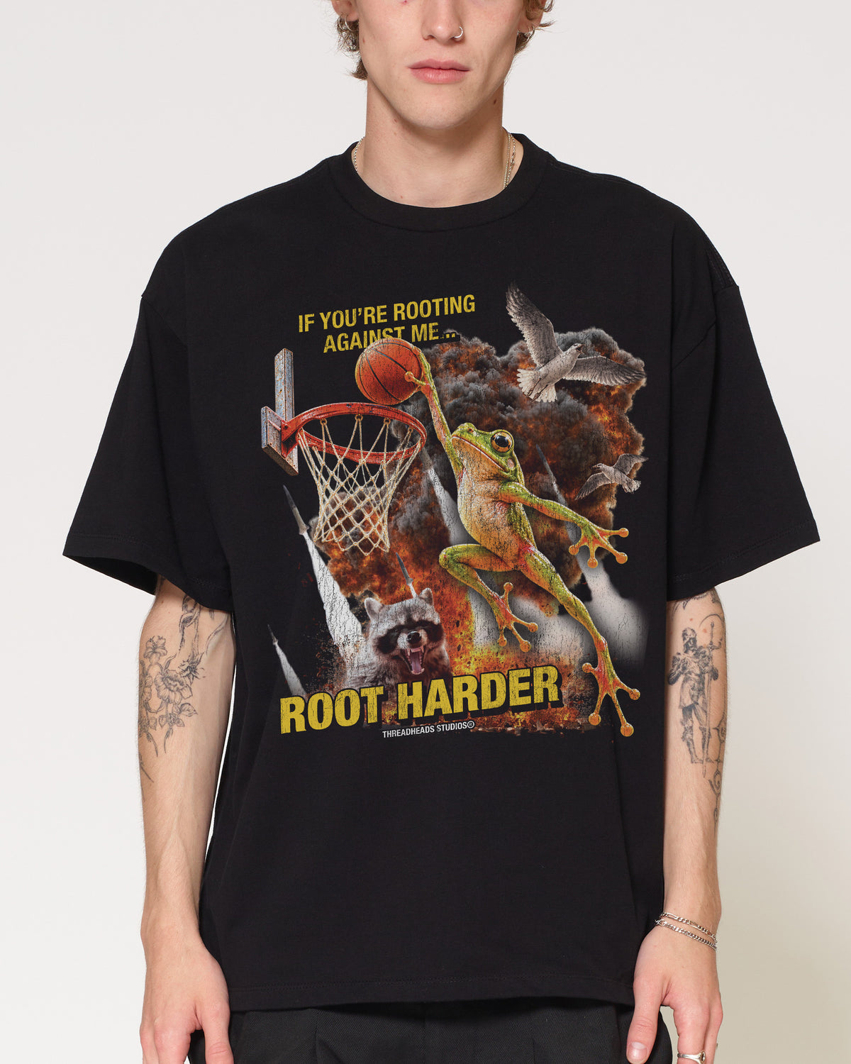 Root Harder Black Oversized Tee