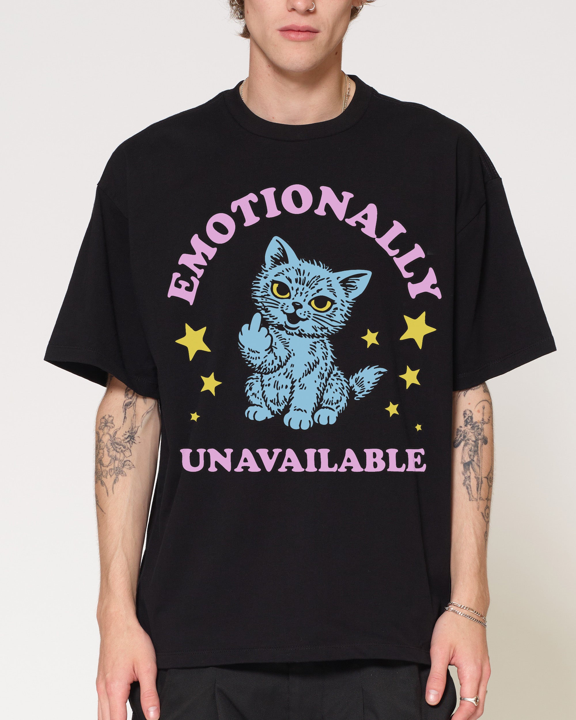 Emotionally Unavailable Cat Black Oversized Tee
