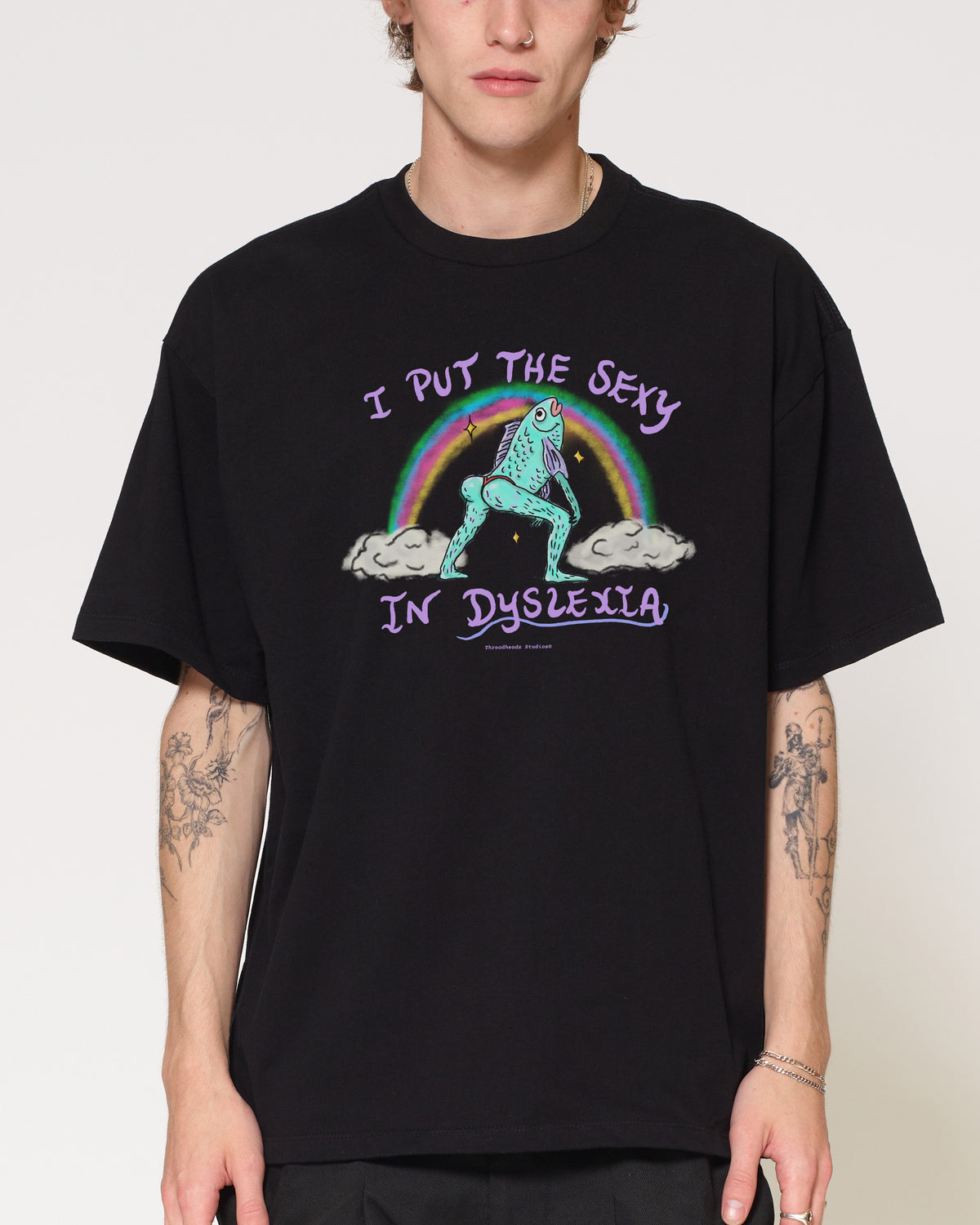I Put the Sexy in Dyslexia Black Oversized Tee