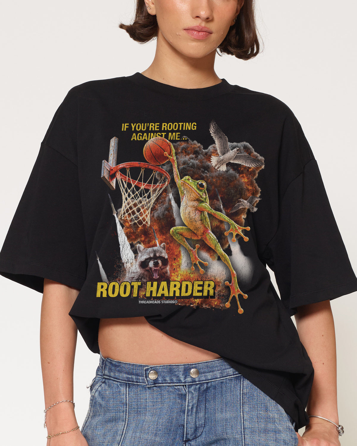 Root Harder Black Oversized Tee