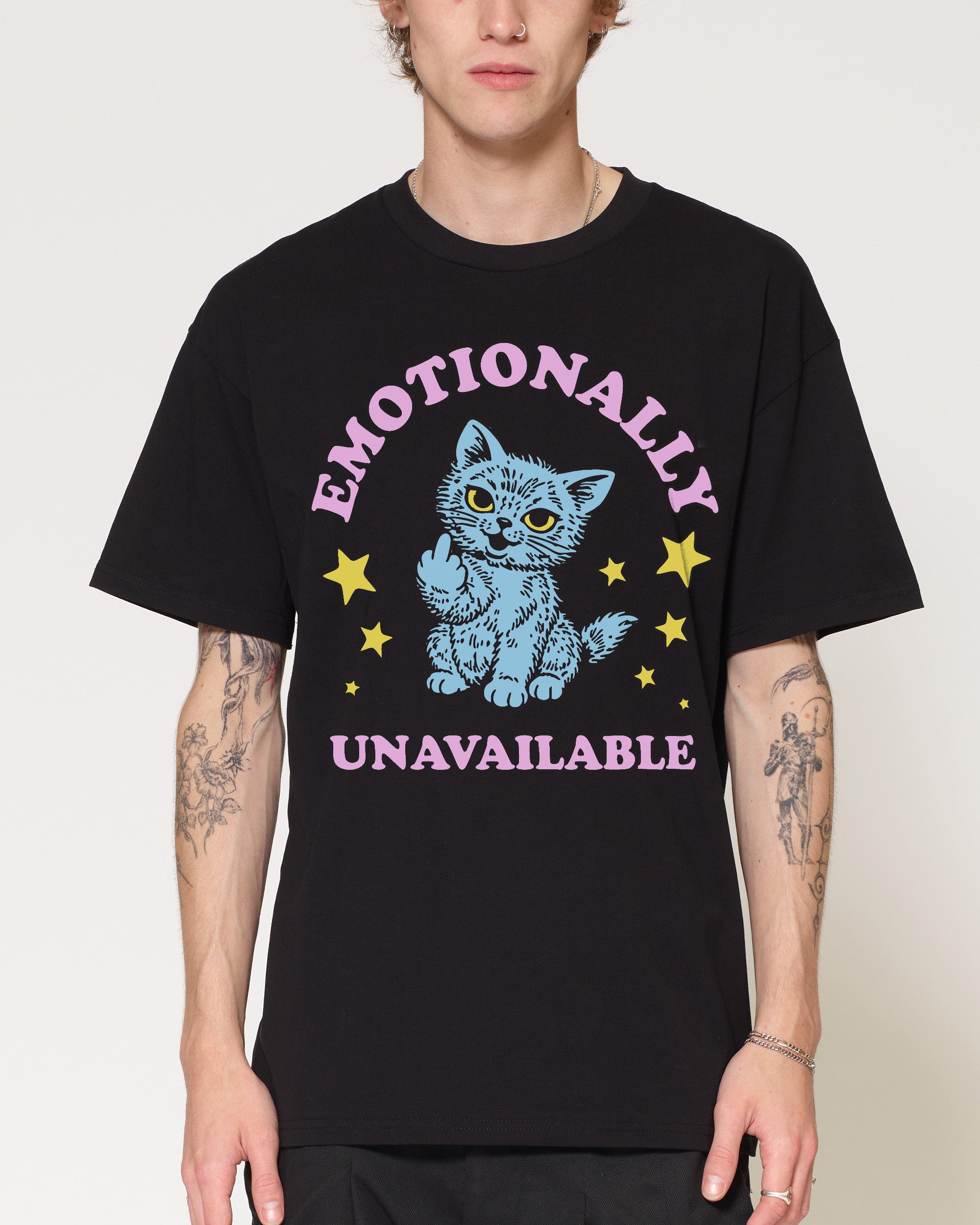 Emotionally Unavailable Cat Black T-Shirt