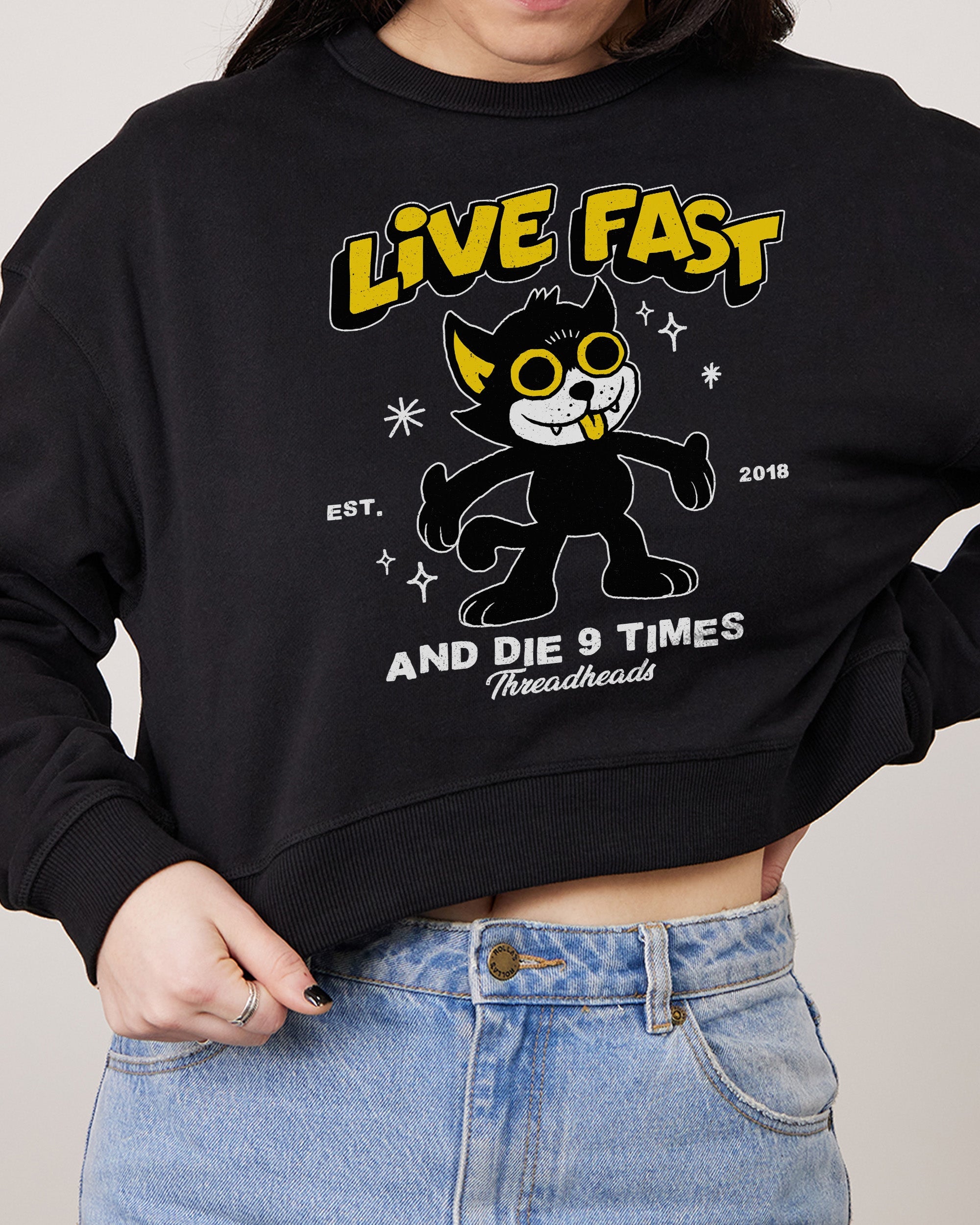 Live Fast and Die Nine Times Crop Jumper Australia Online Black