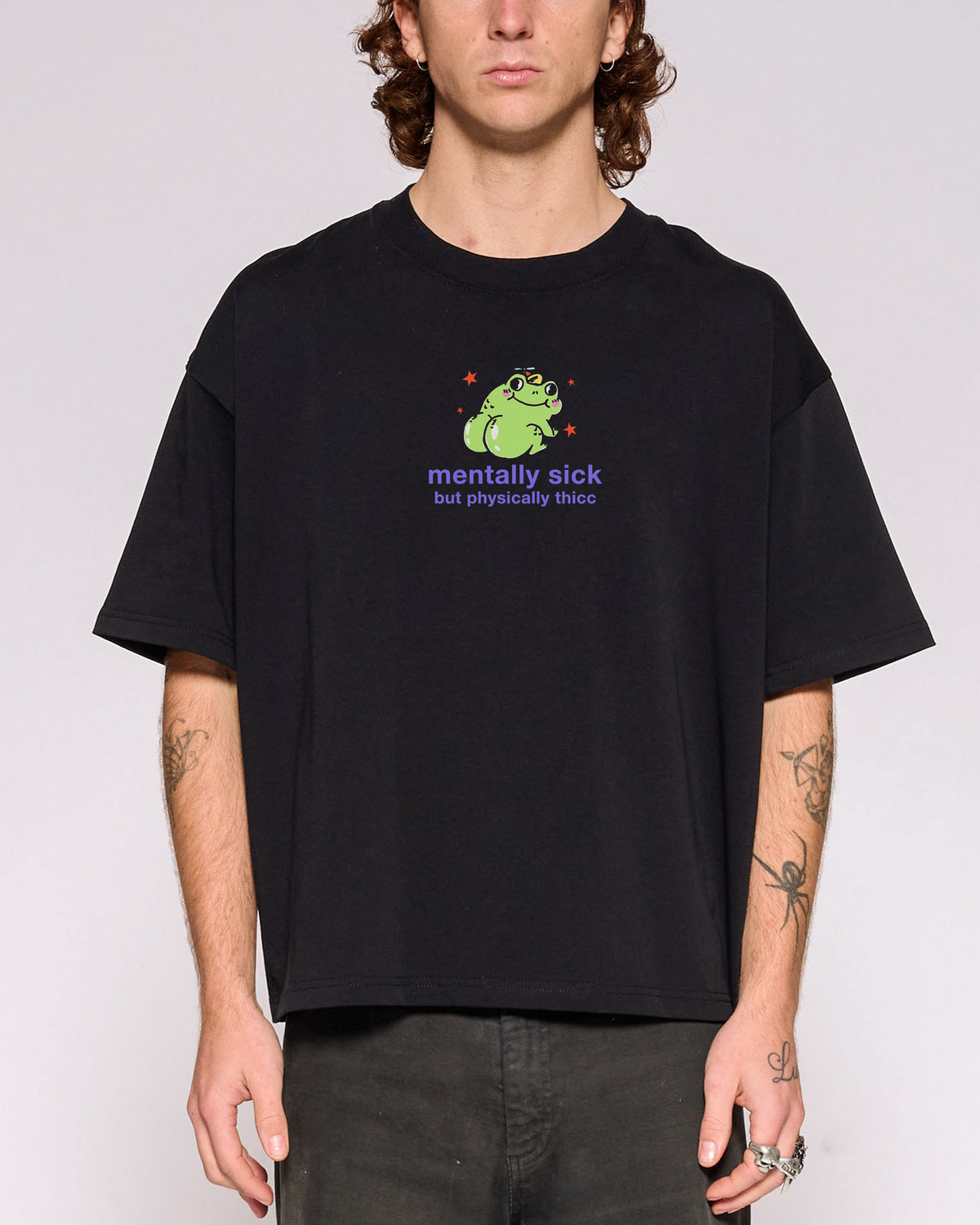 Mentally Sick Black Oversized Crop Tee
