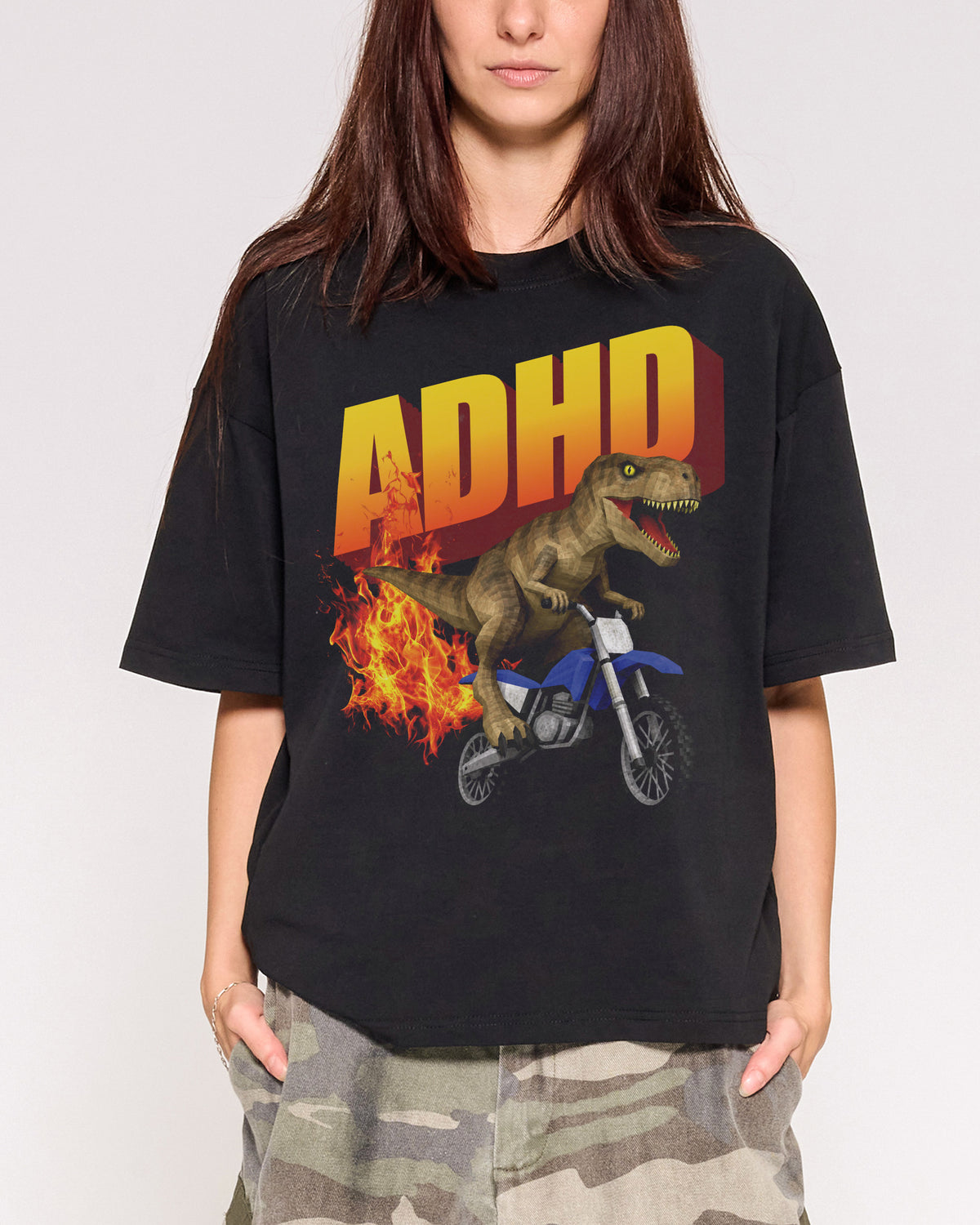 ADHD Black Oversized Crop Tee