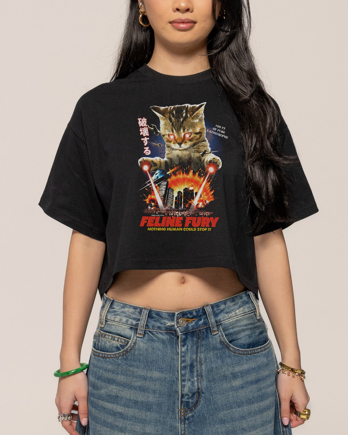 Feline Fury Black Crop Tee