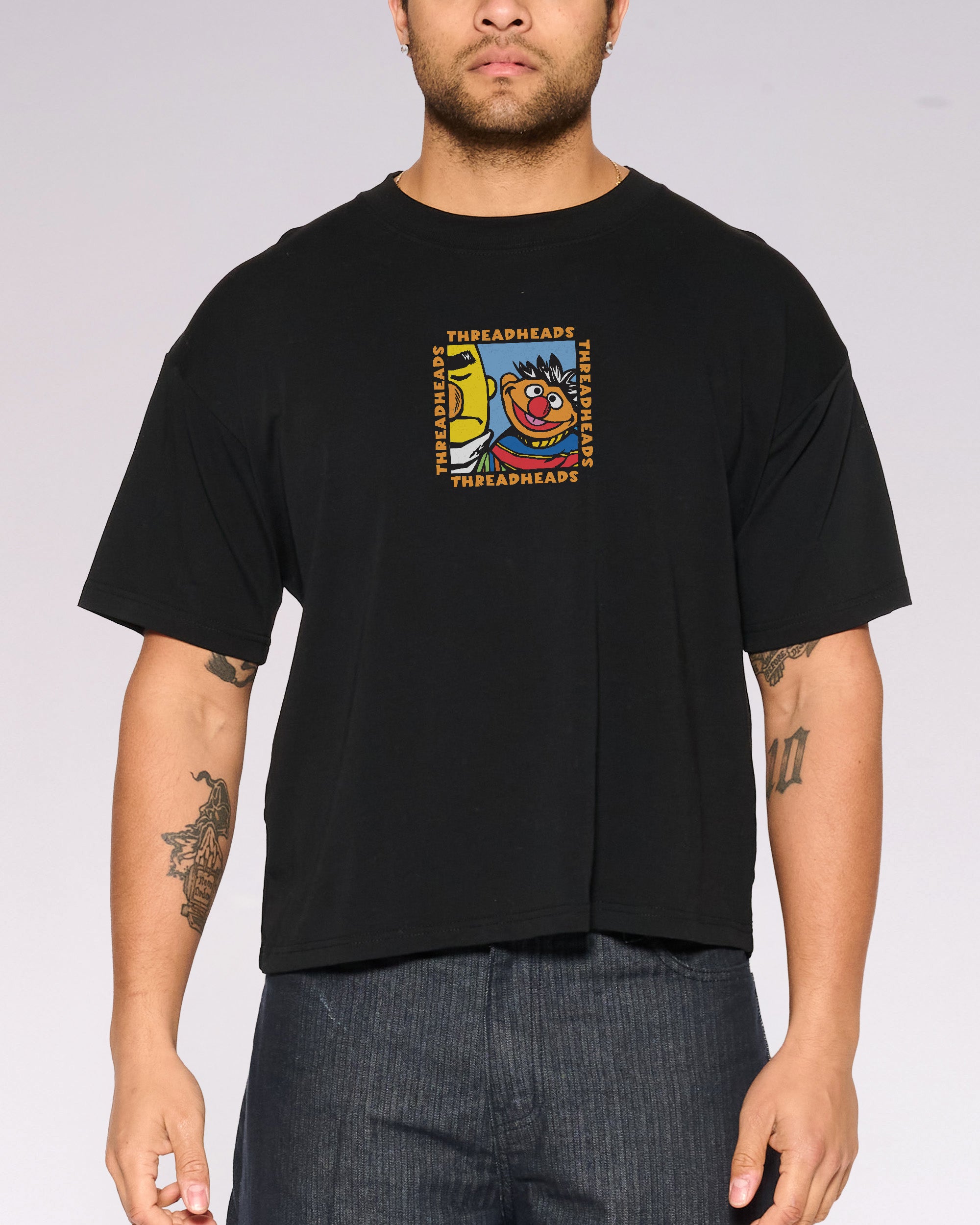 Bert And Ernie Driving Me Bananas Black Oversized Crop Tee