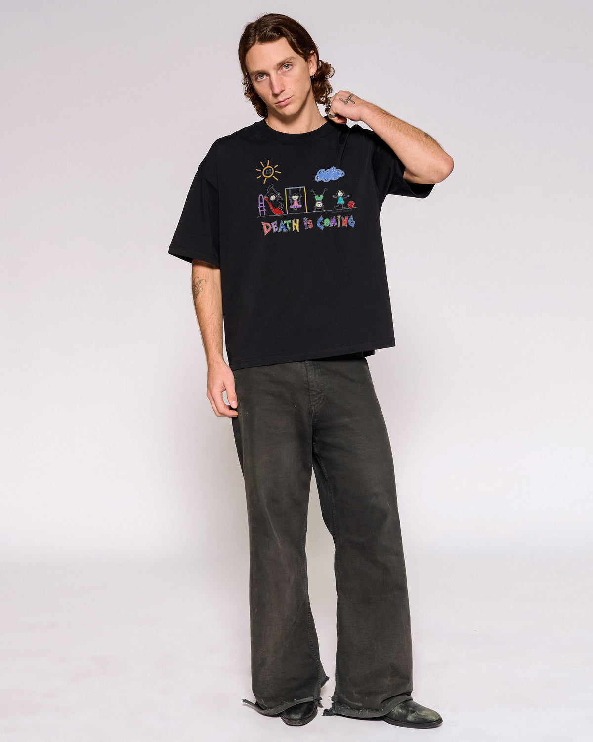 Death is Coming Black Oversized Crop Tee