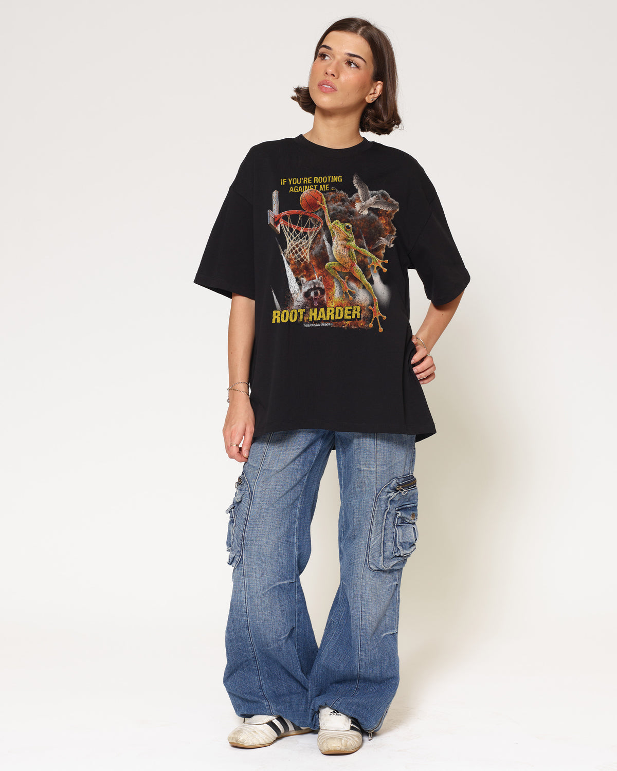Root Harder Black Oversized Tee
