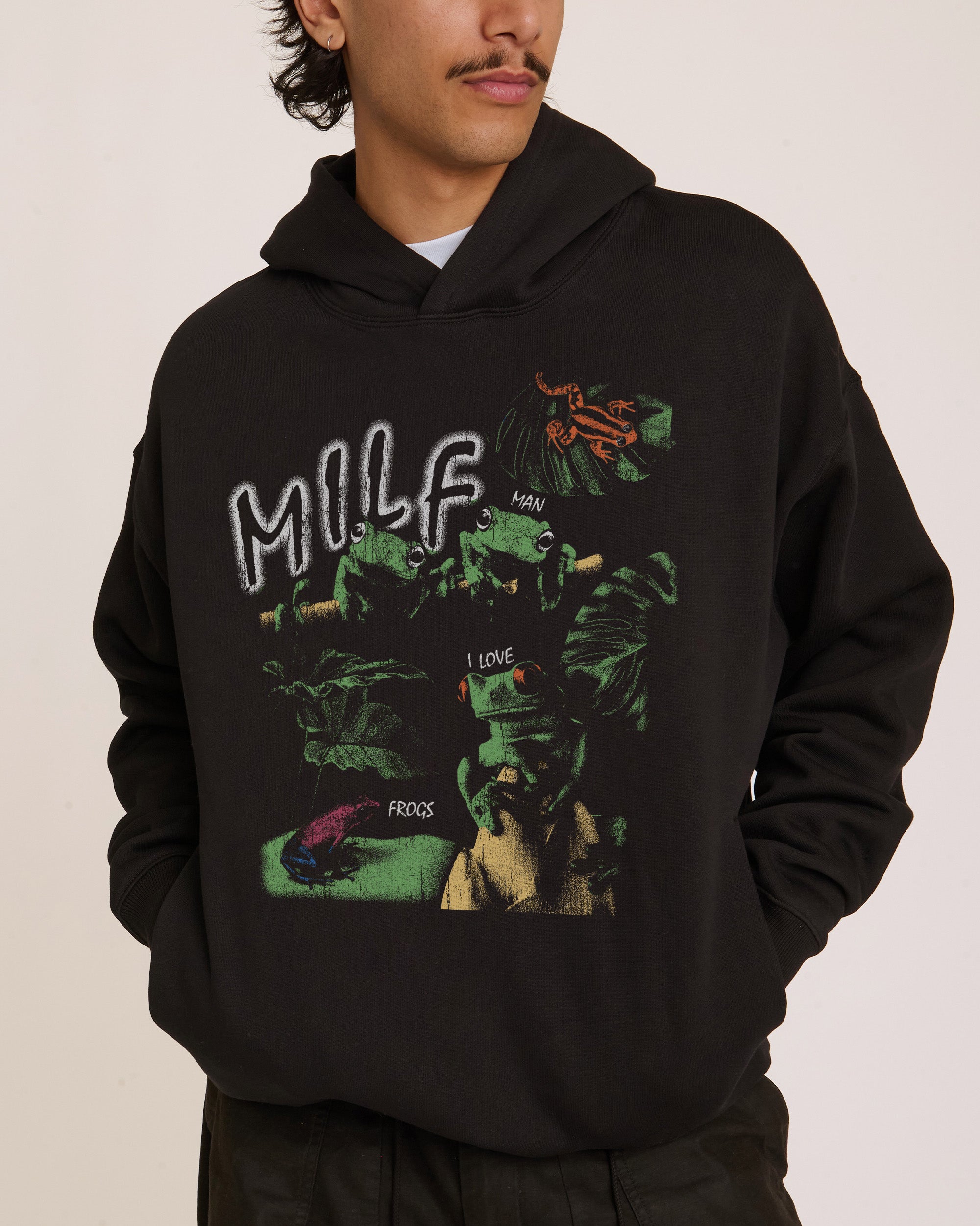 Man I Love Frogs Jungle Edition Black Hoodie