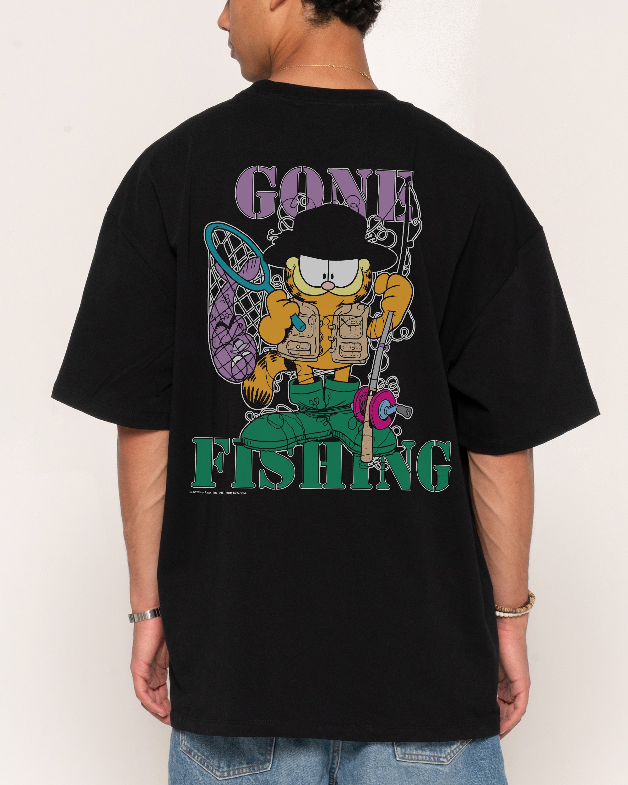 Gone Fishing Black Oversized Tee