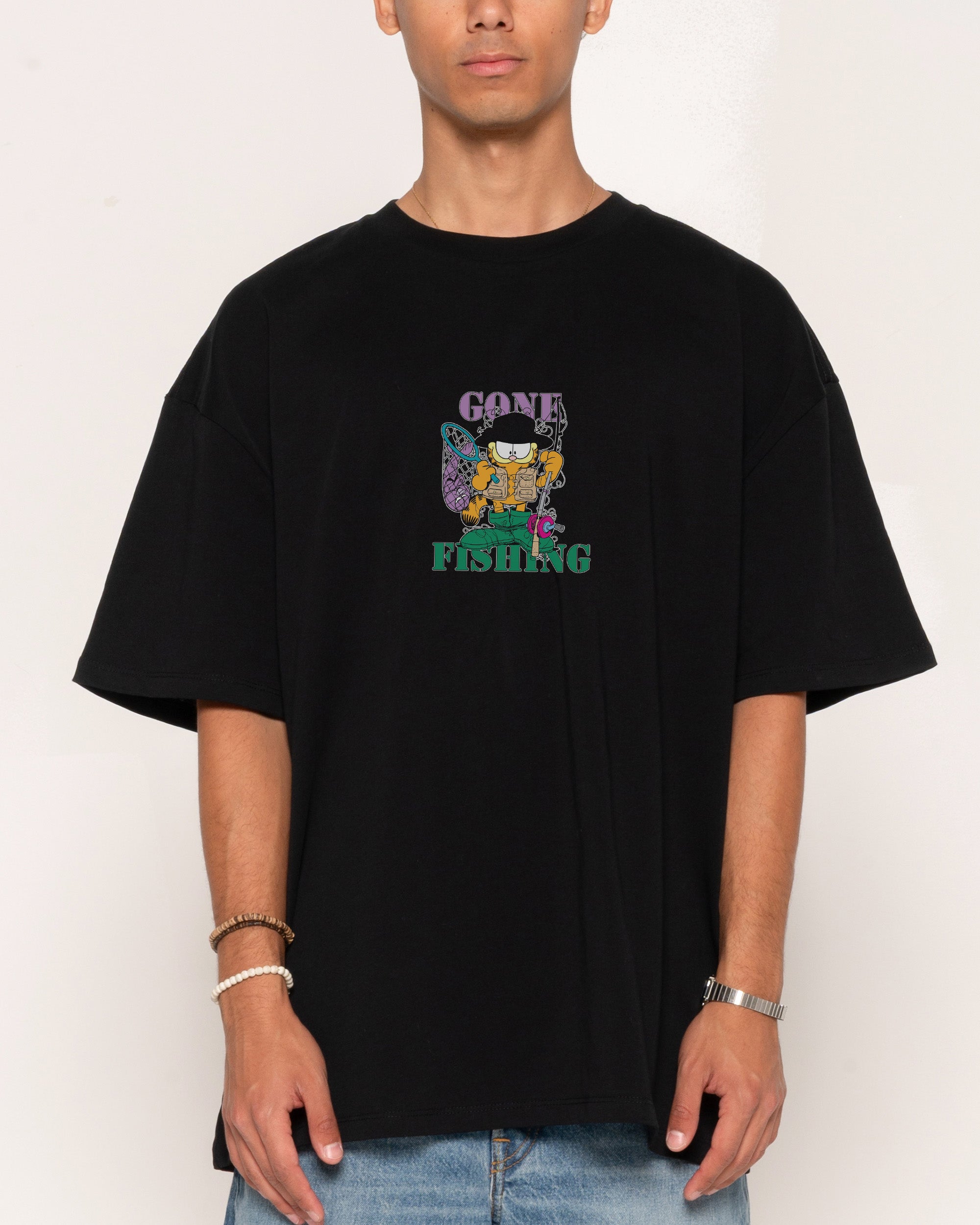 Gone Fishing Black Oversized Tee