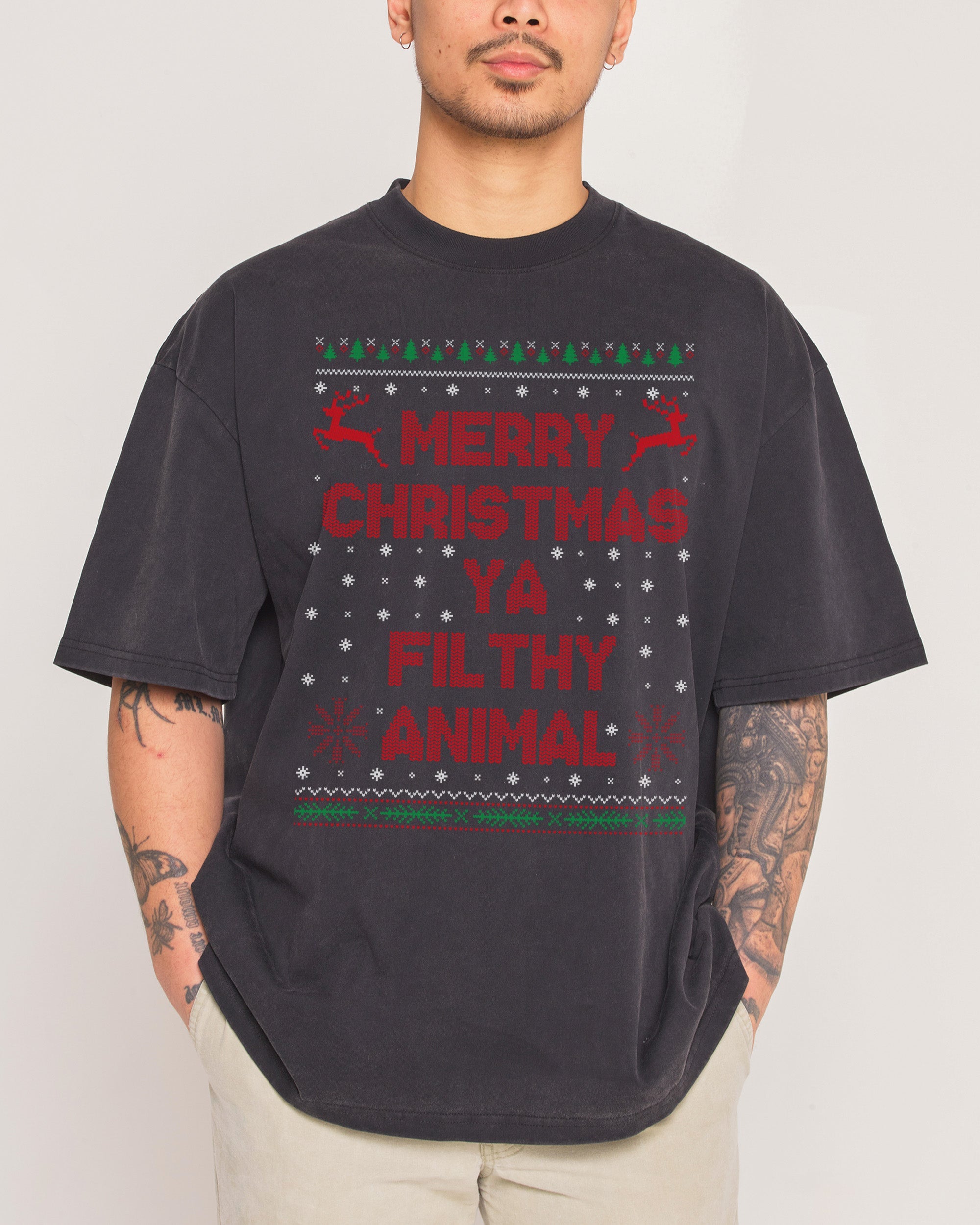 Merry Christmas Ya Filthy Animals Oversized Tee