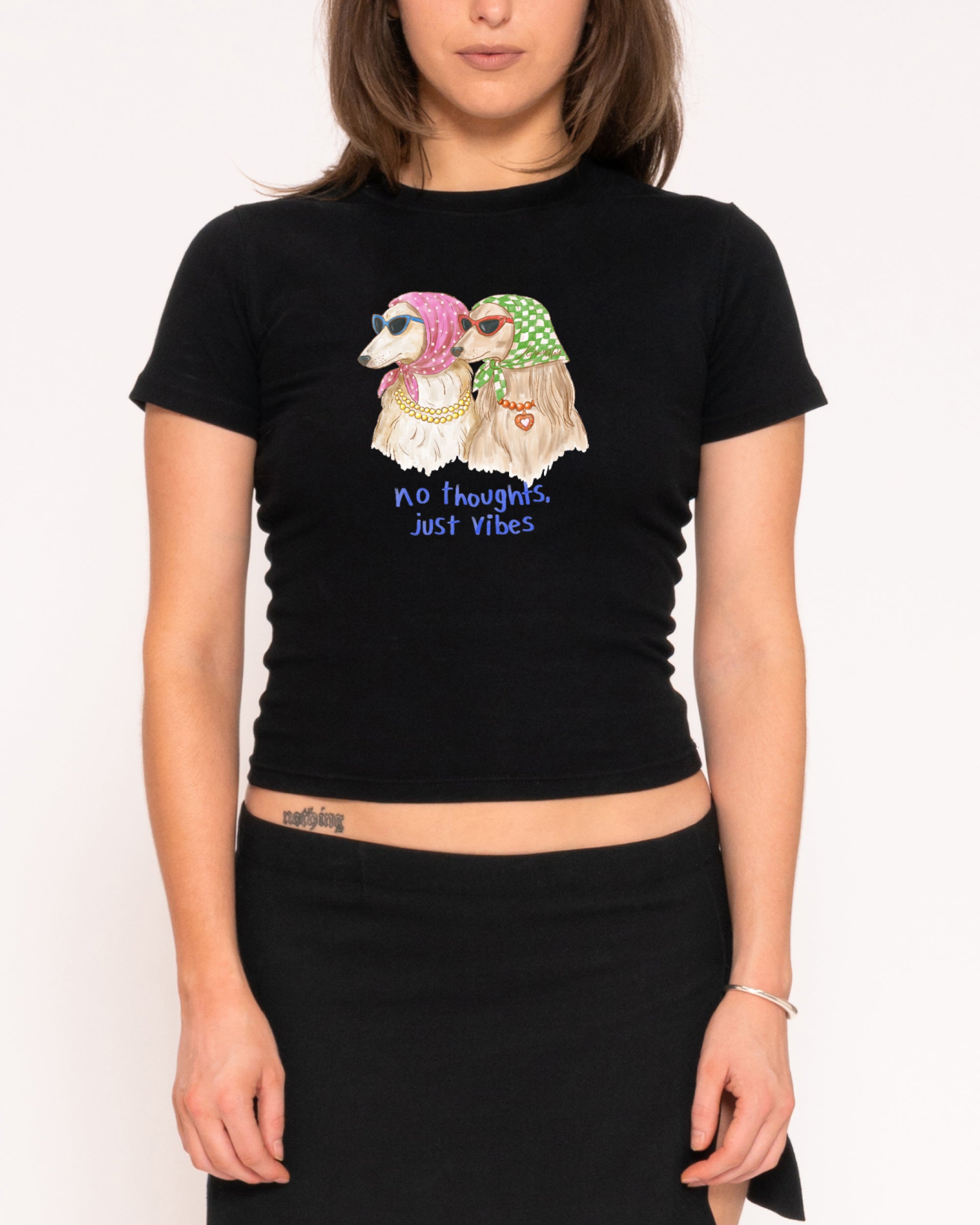 No Thoughts, Just Vibes Black Longline Baby Tee