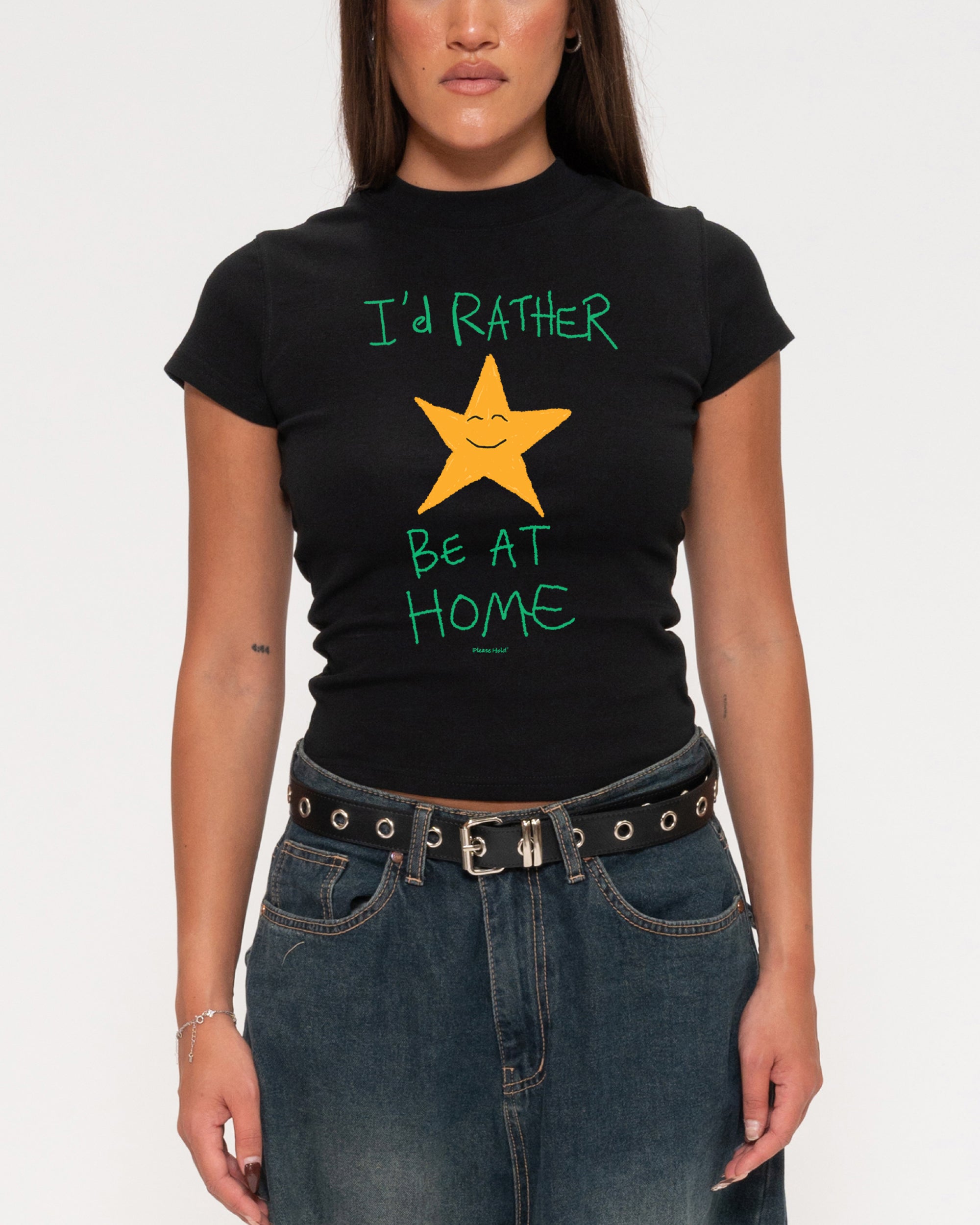 I'd Rather Be At Home Black Longline Baby Tee