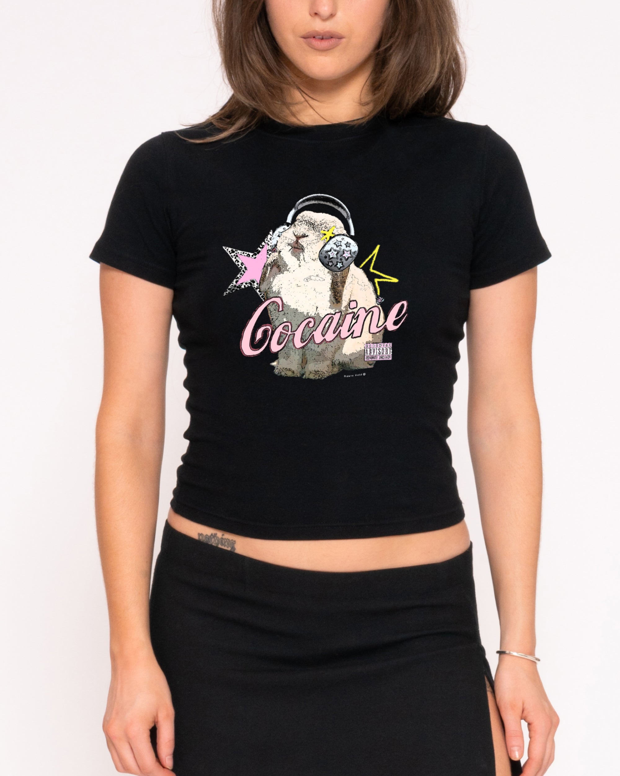 Euphoria Bunny Black Longline Baby Tee