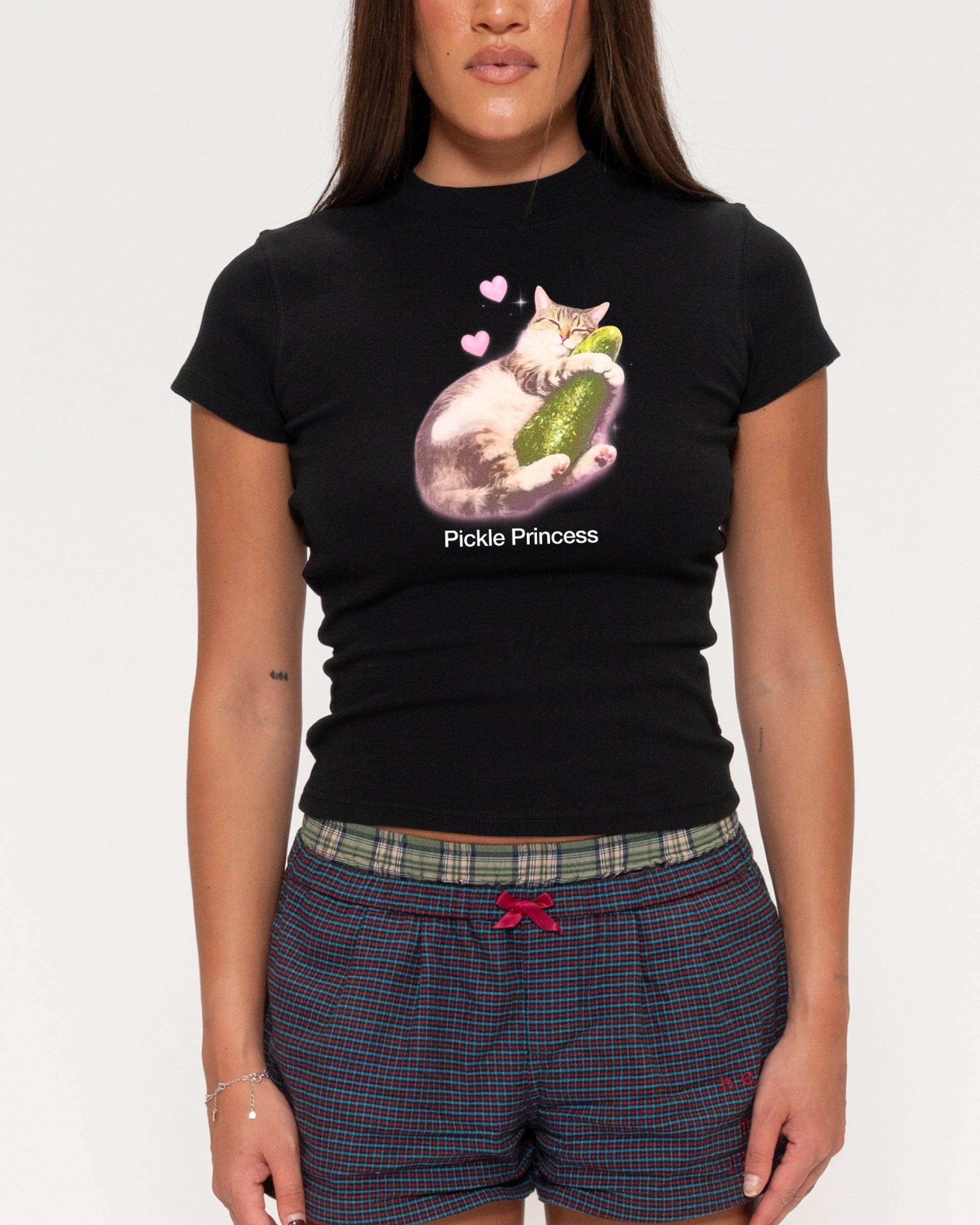 Pickle Princess Black Longline Baby Tee
