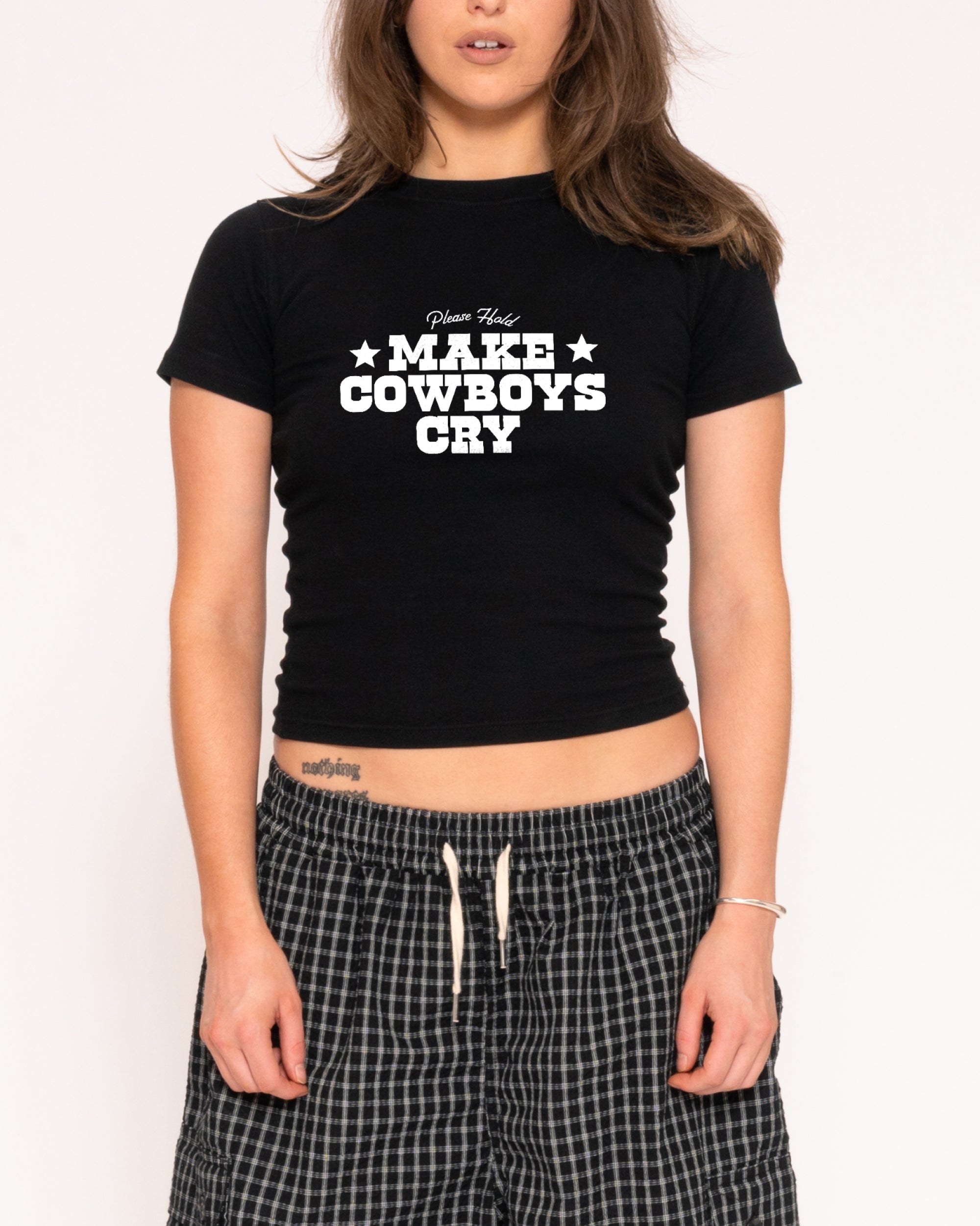 Make Cowboys Cry Black Longline Baby Tee