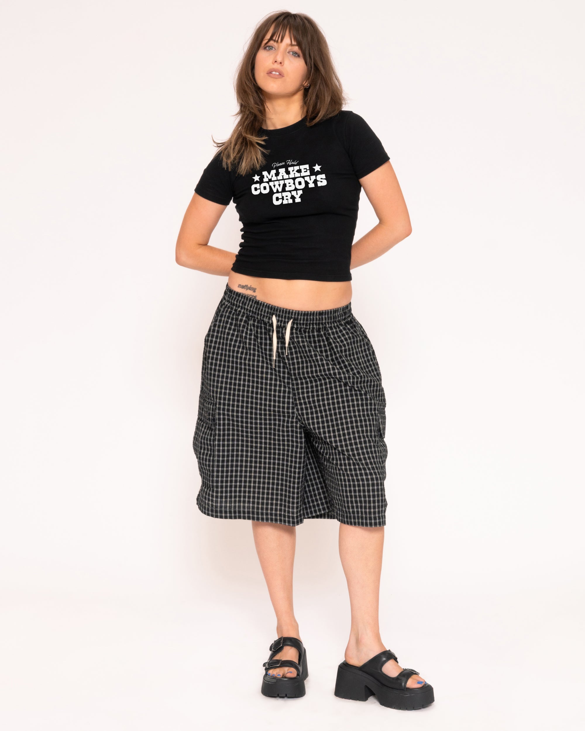 Make Cowboys Cry Black Longline Baby Tee