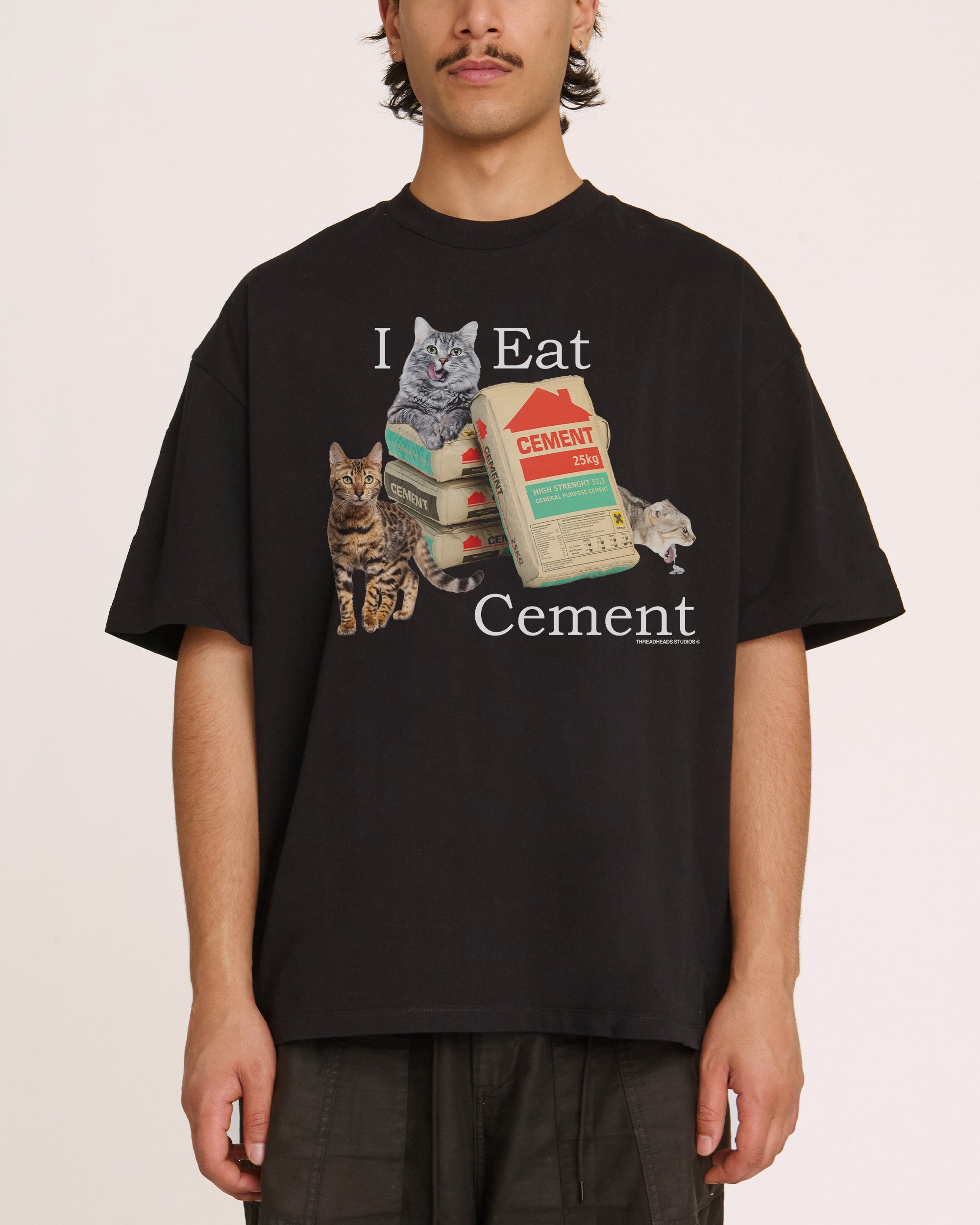 I Eat Cement Black Oversized Tee