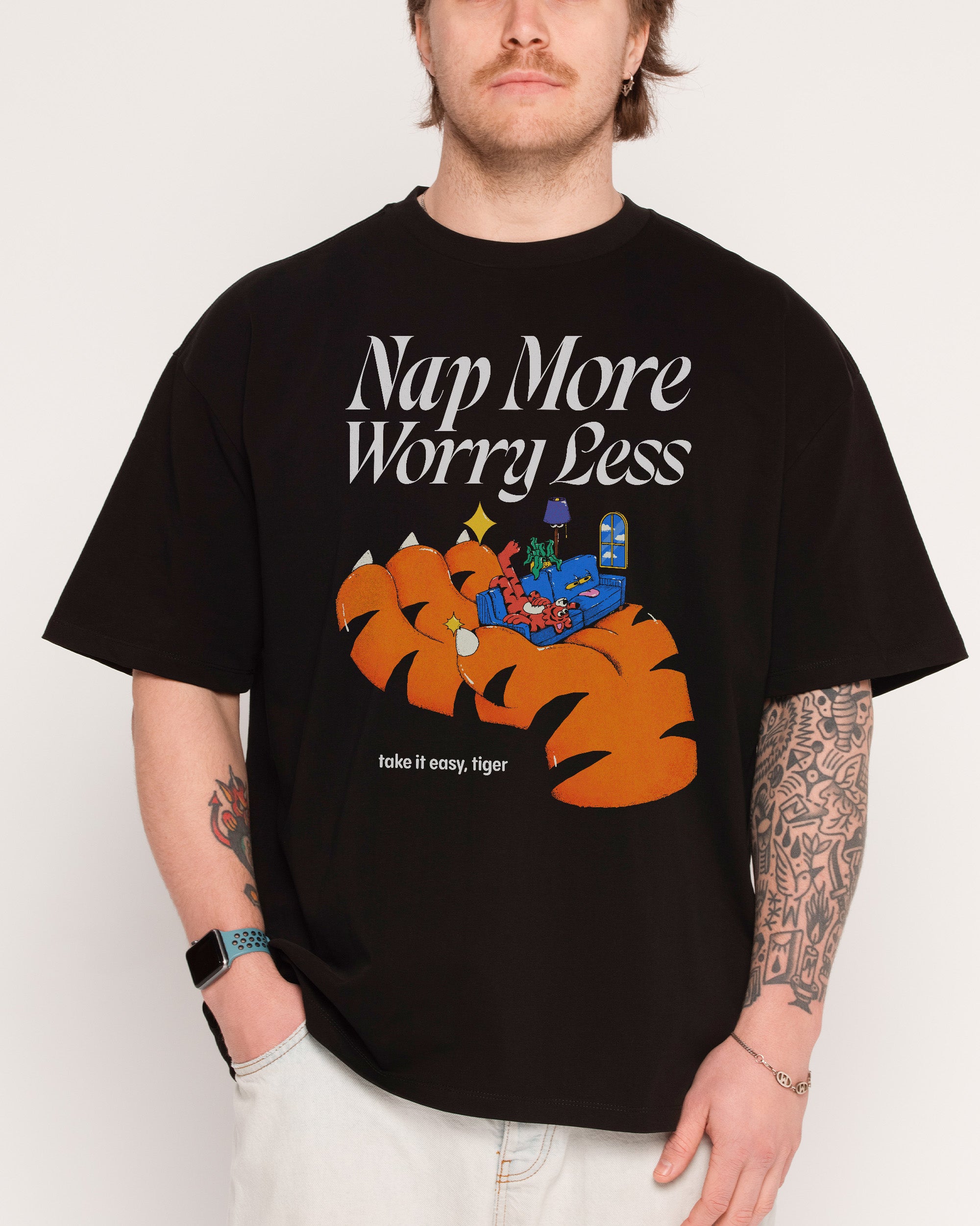Nap More Black Oversized Tee