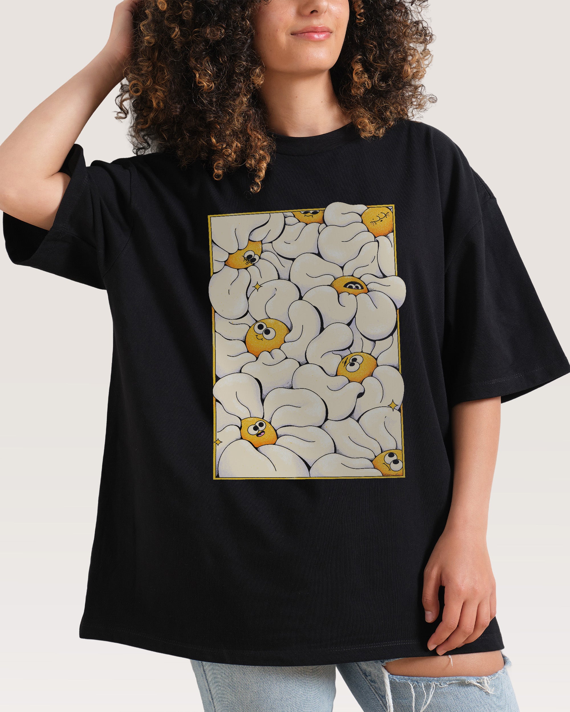 Among the Daisies Black Oversized Tee