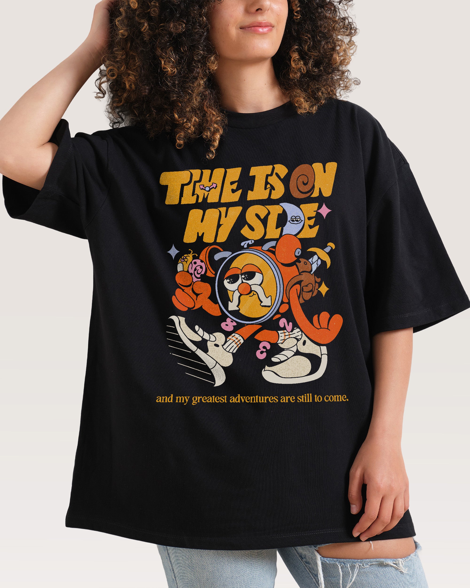 Time is on My Side Black Oversized Tee