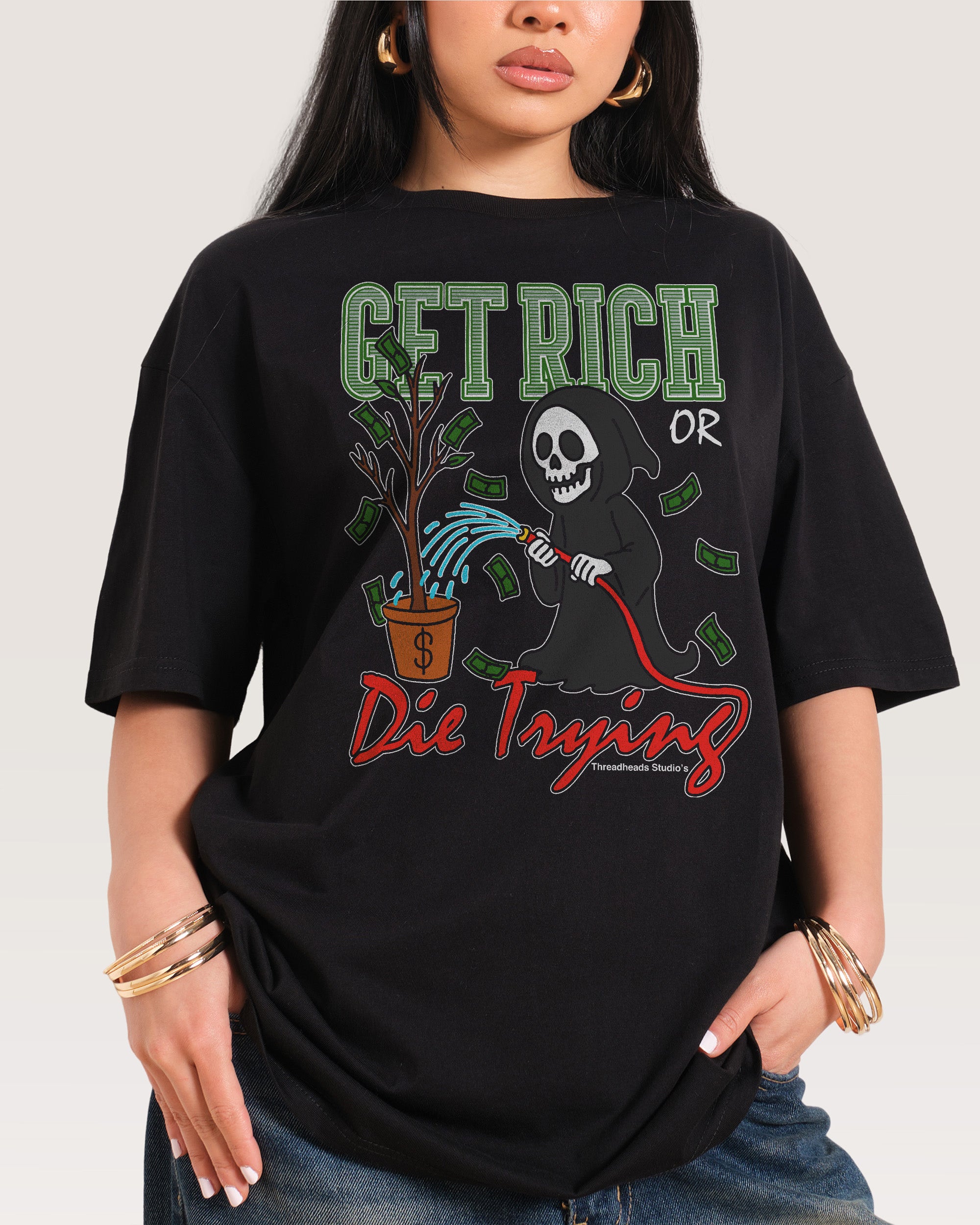 Get Rich or Die Trying Black Oversized Tee