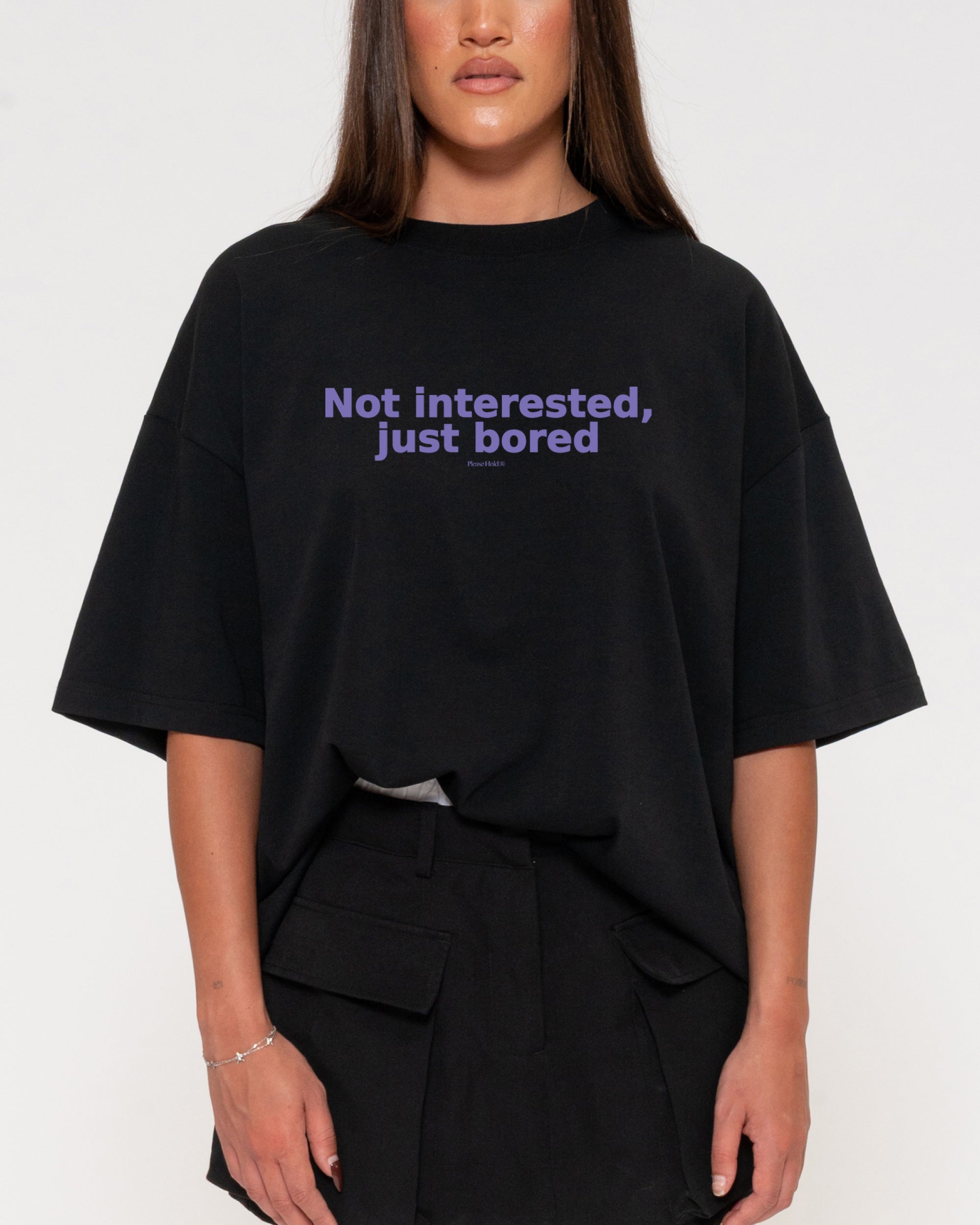 Not Interested, Just Bored Black Boxy Crop Tee