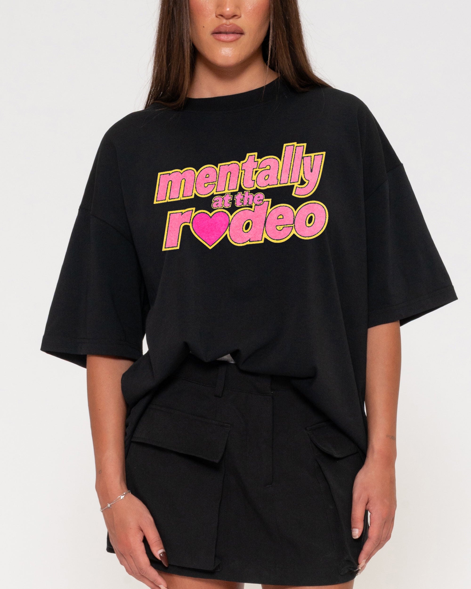 Mentally At The Rodeo Black Boxy Crop Tee