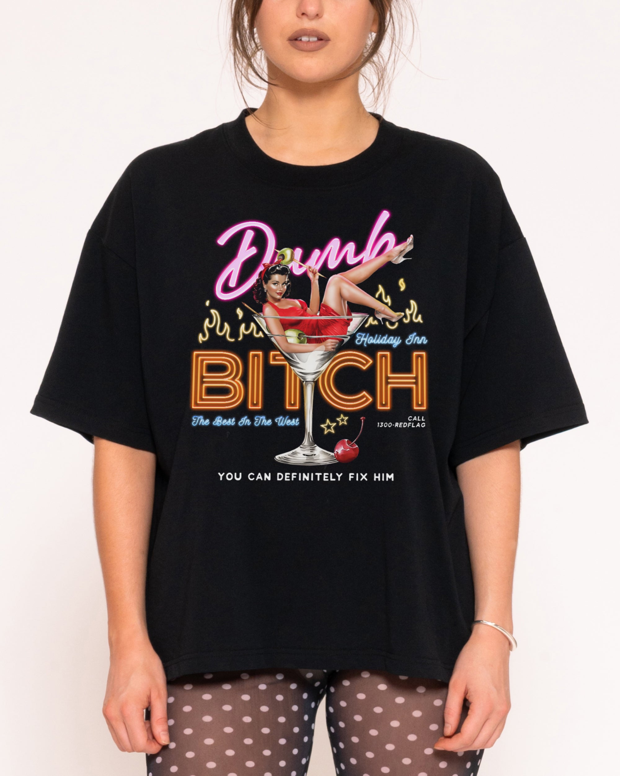 Dumb Bitch Hotel Black Boxy Crop Tee