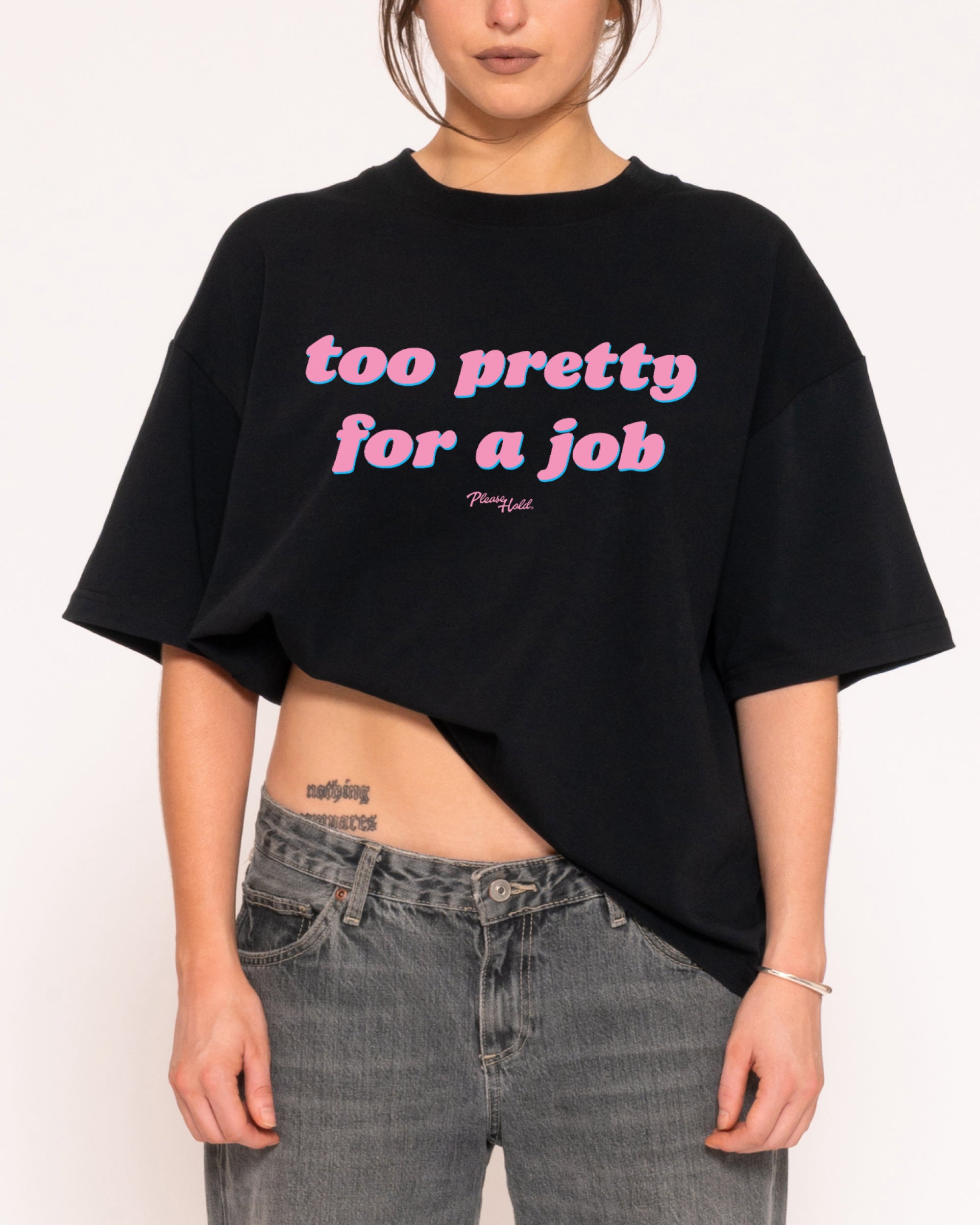 Too Pretty For A Job Black Boxy Crop Tee