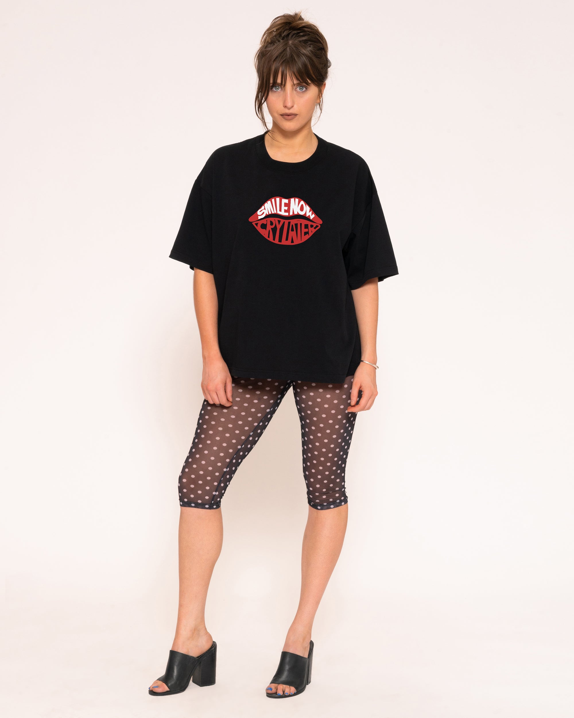 Smile More, Cry Later Black Boxy Crop Tee