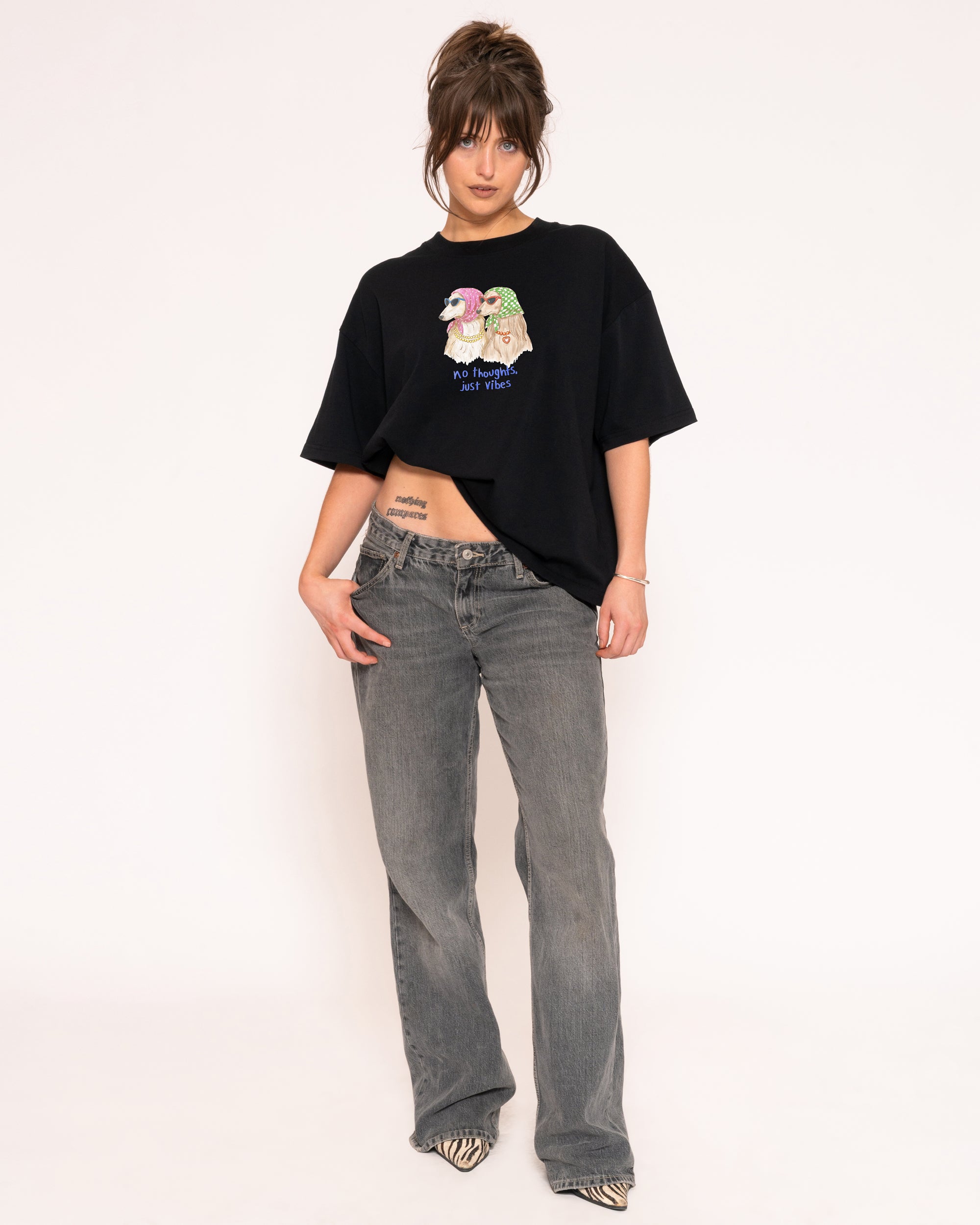 No Thoughts, Just Vibes Black Boxy Crop Tee