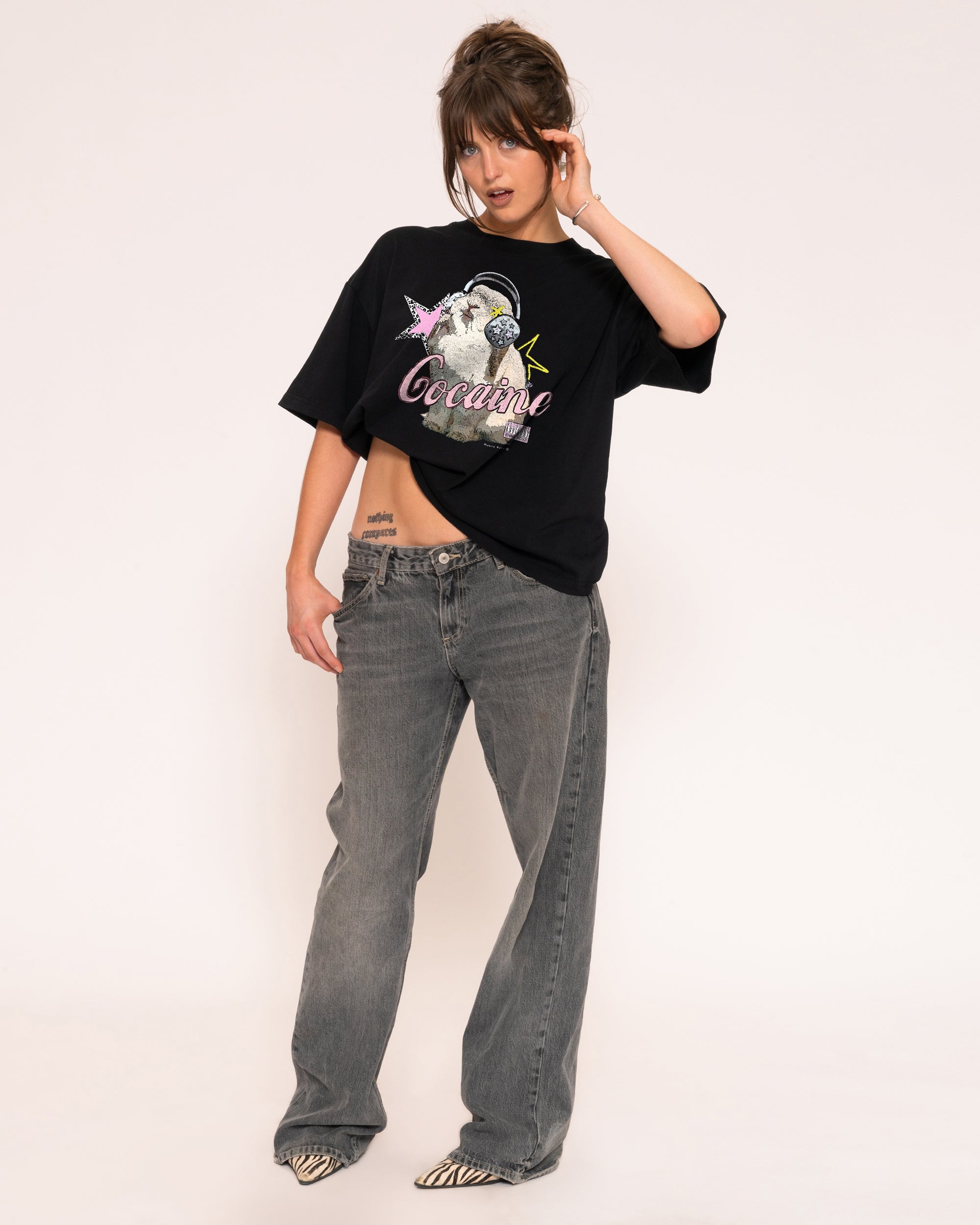 Euphoria Bunny Black Boxy Crop Tee