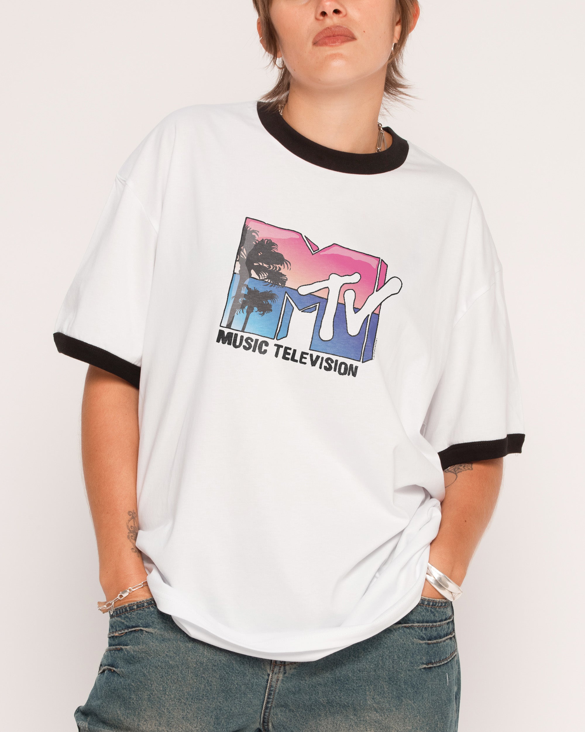 Palm Springs MTV Logo Black Ringer T-Shirt
