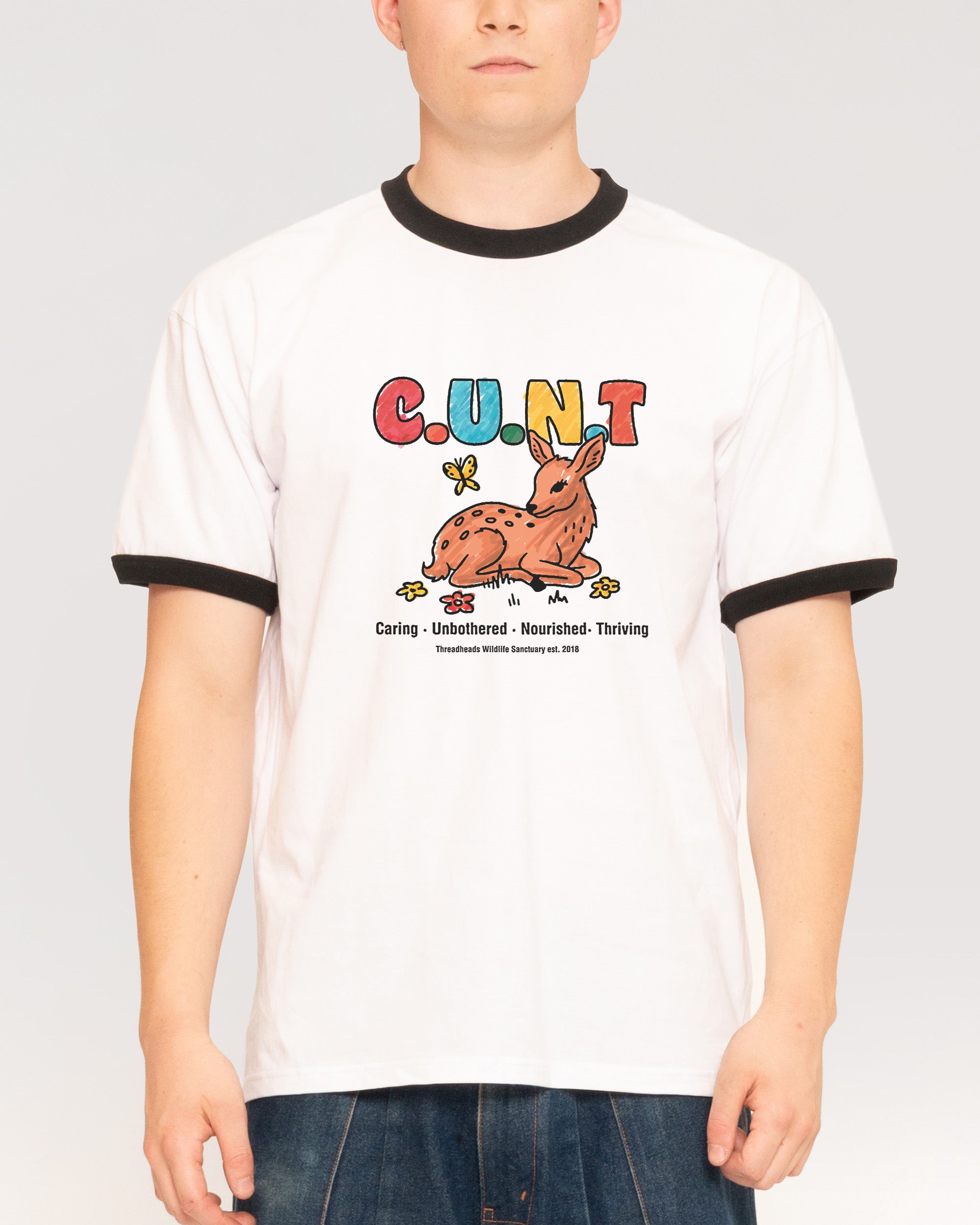 Caring Unbothered Nourished Thriving Black Ringer T-Shirt