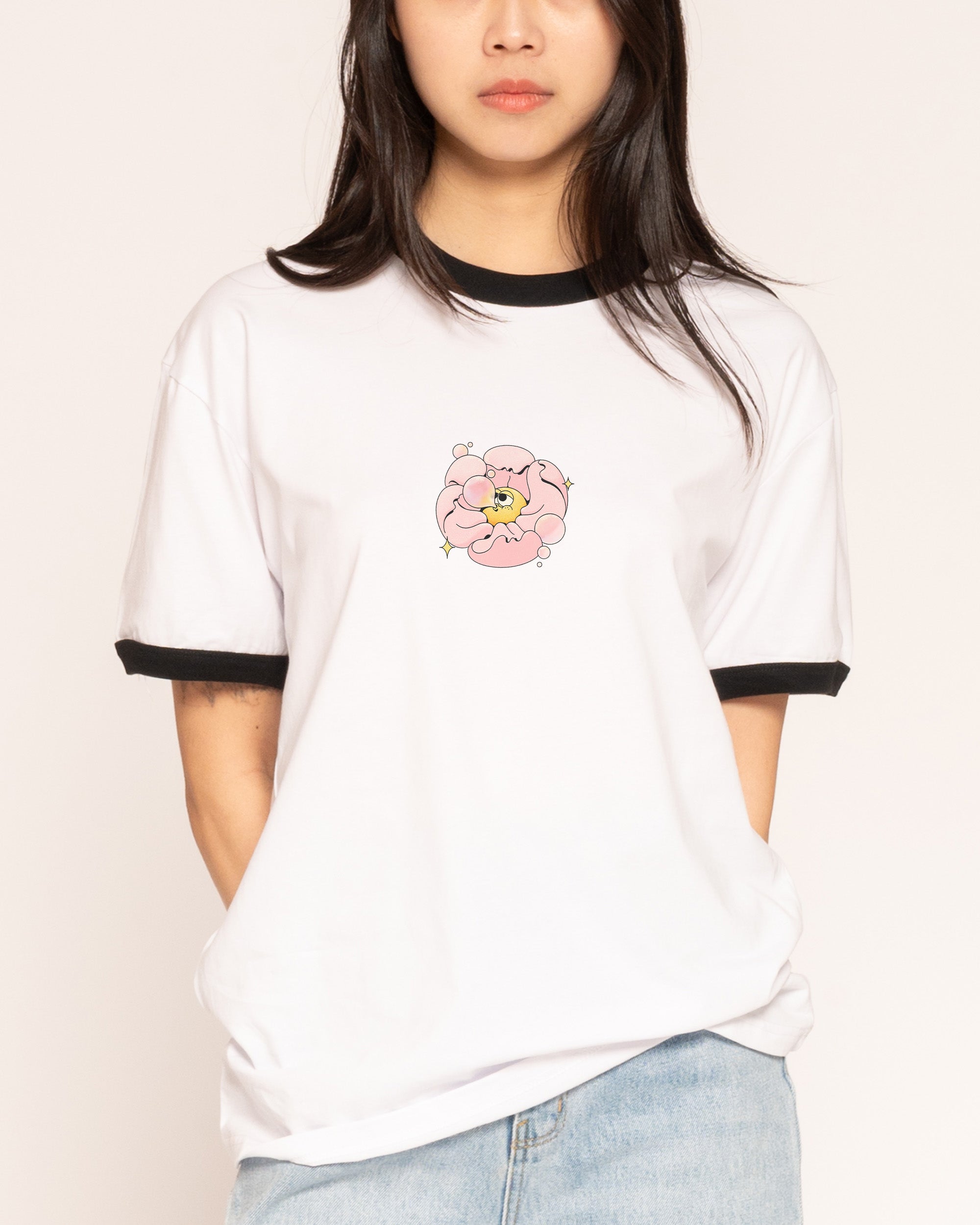 Bubble Blossom Black Ringer T-Shirt