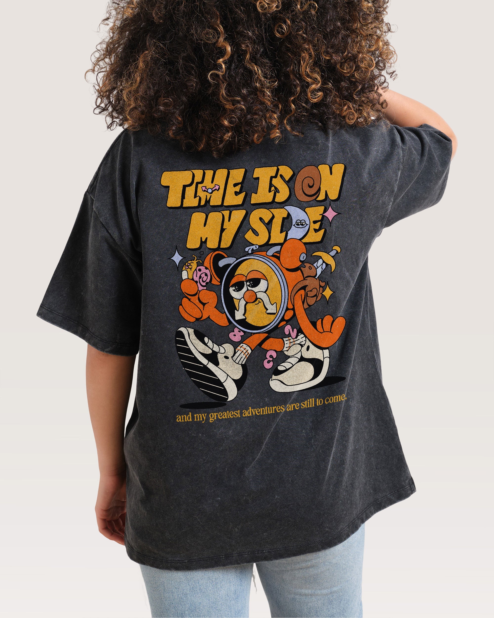 Time is on My Side Front and Back Black Wash Tee