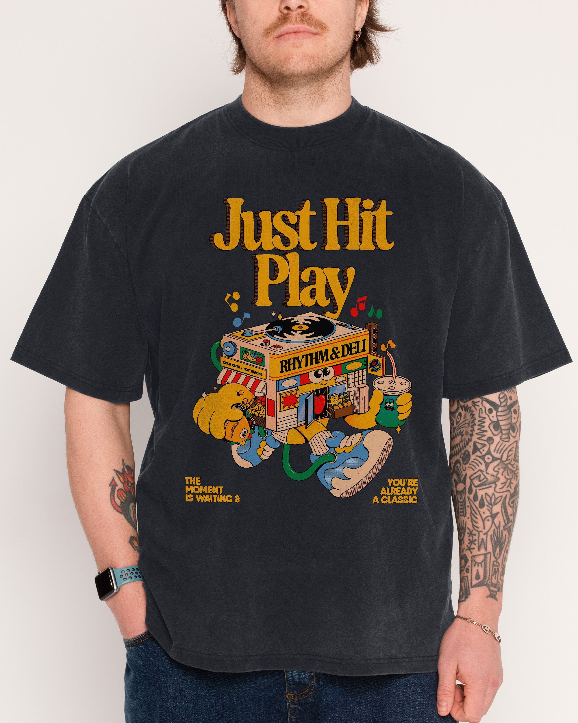 Just Hit Play Black Wash Tee