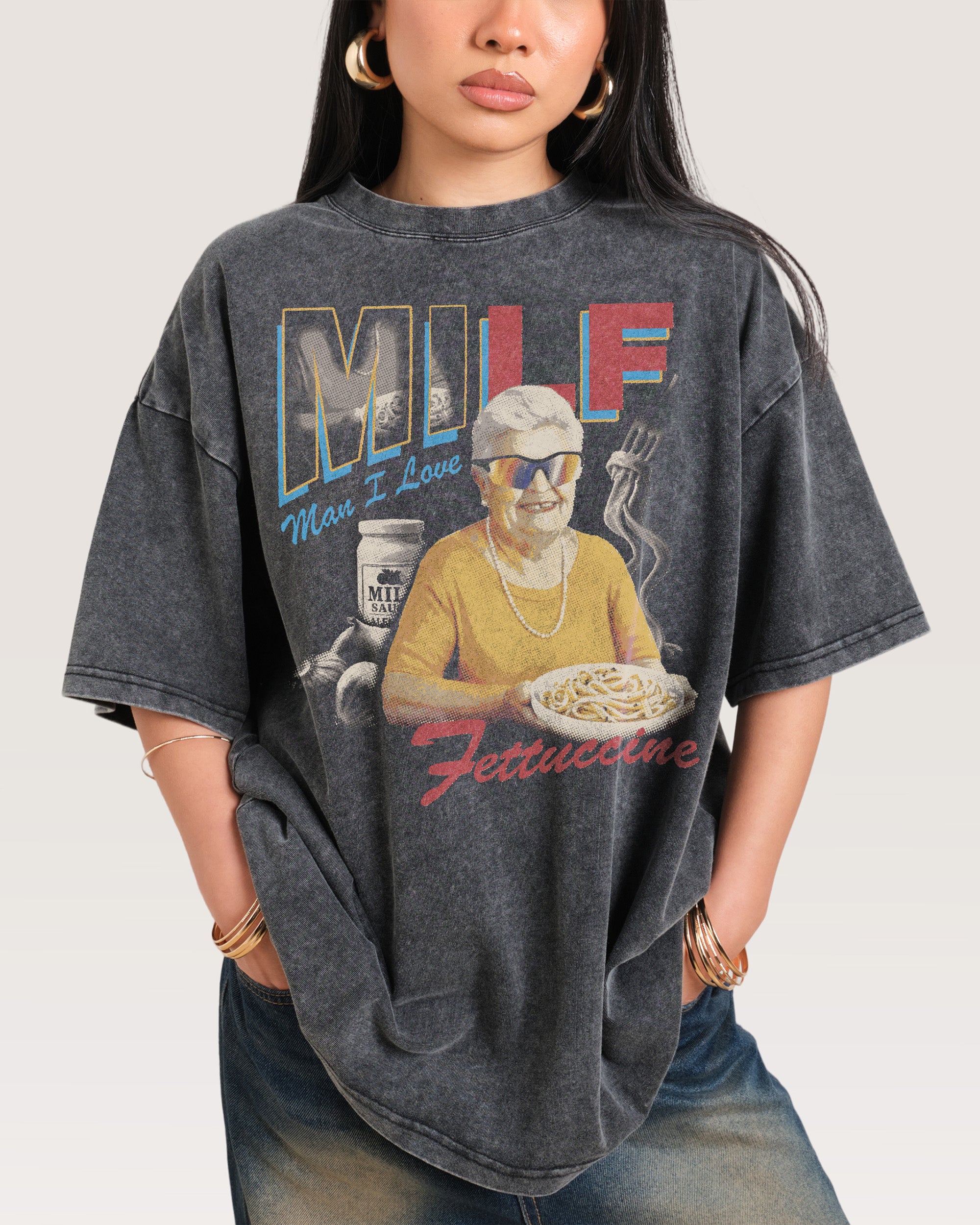 Man I Love Fettuccine Black Wash Tee