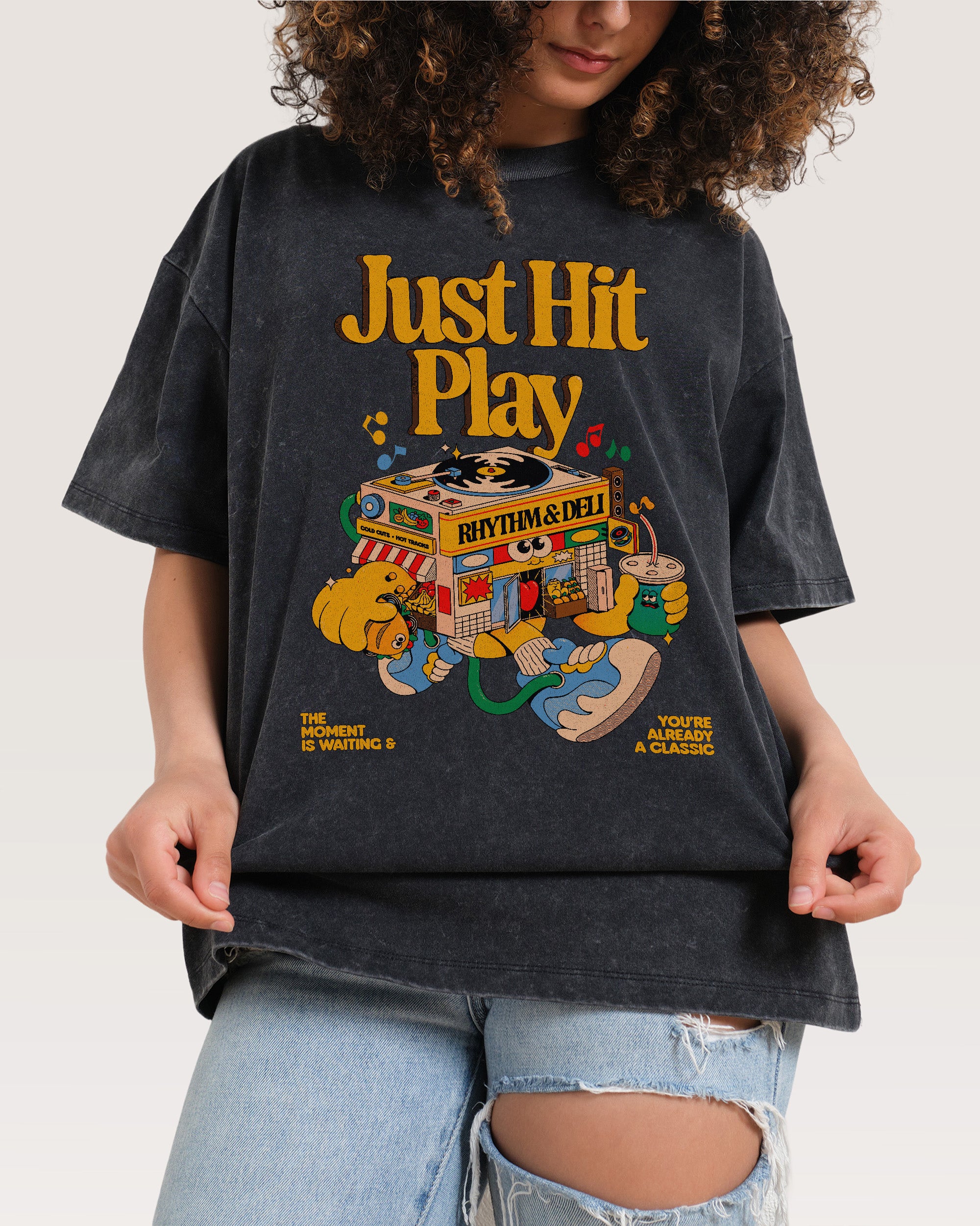 Just Hit Play Black Wash Tee