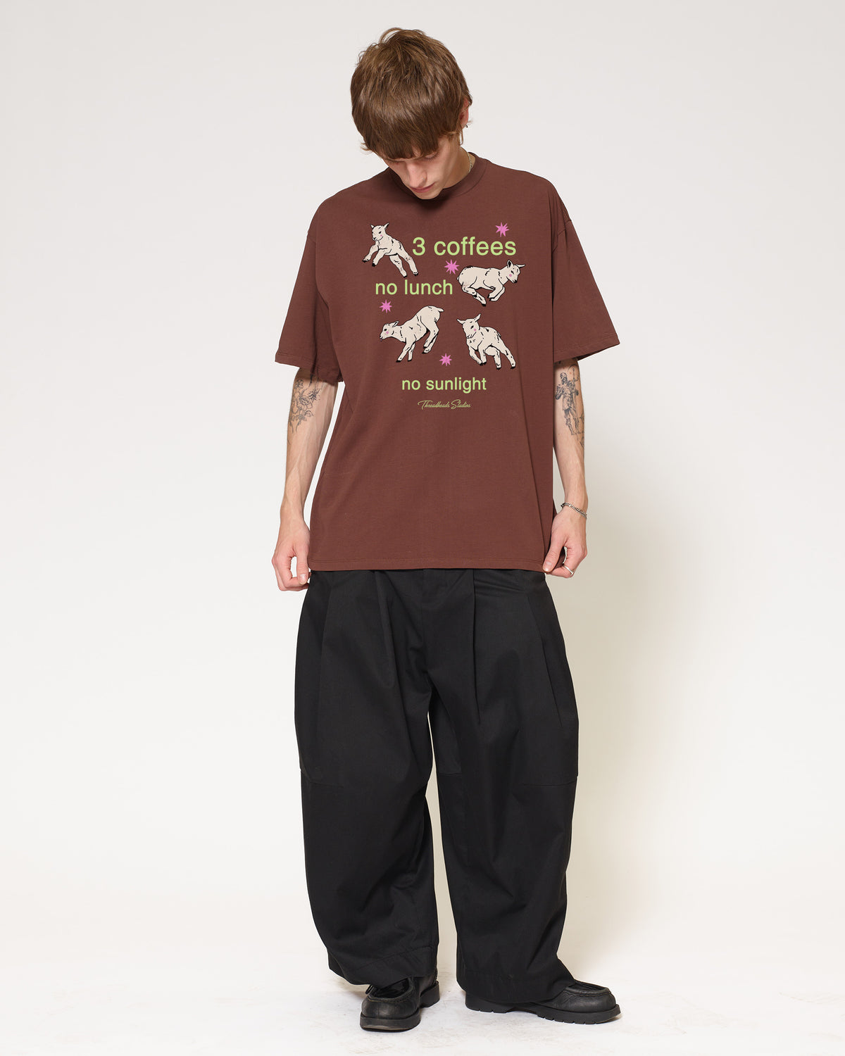 3 coffees Brown Oversized Tee