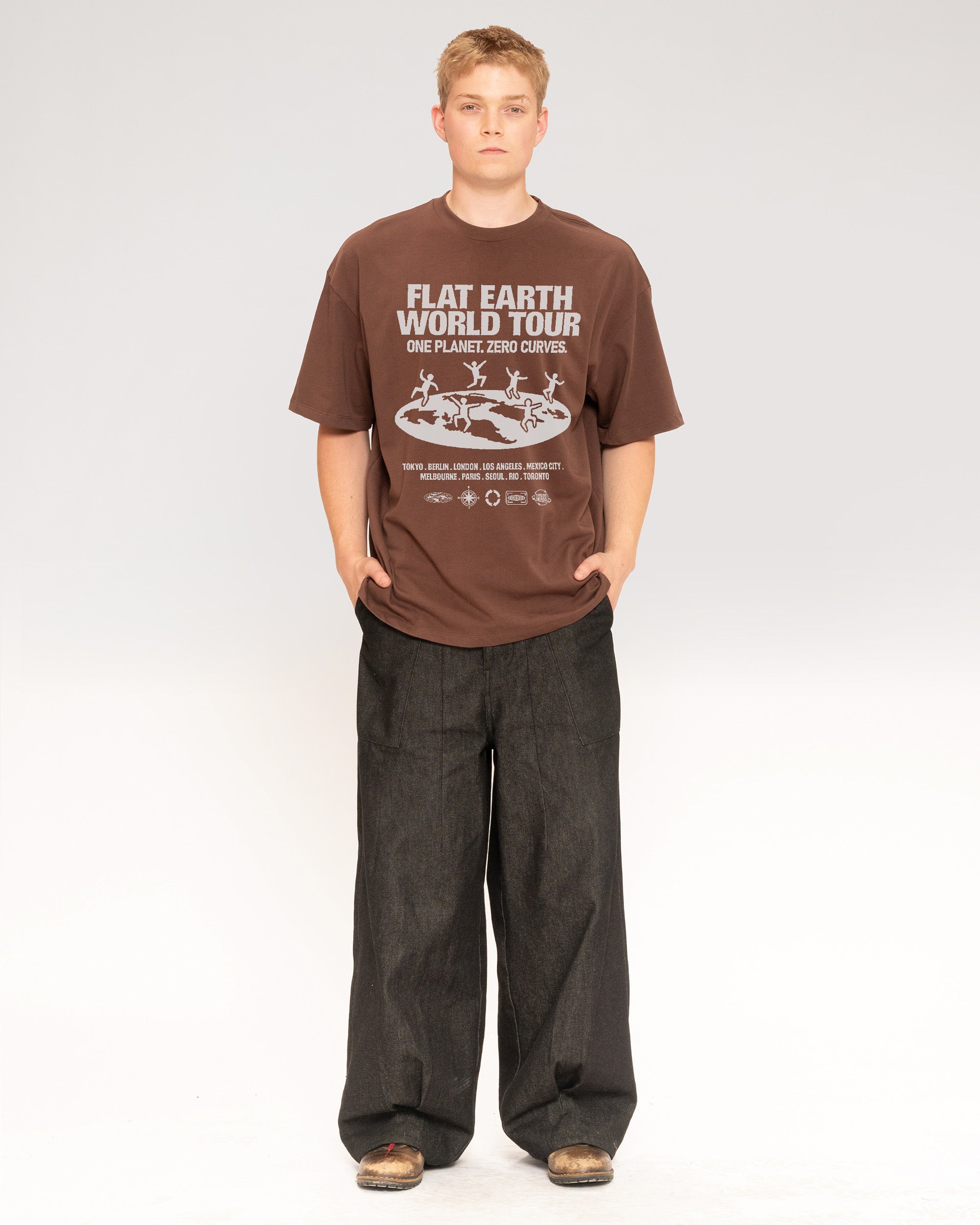 Flat Earth World Tour Brown Oversized Tee